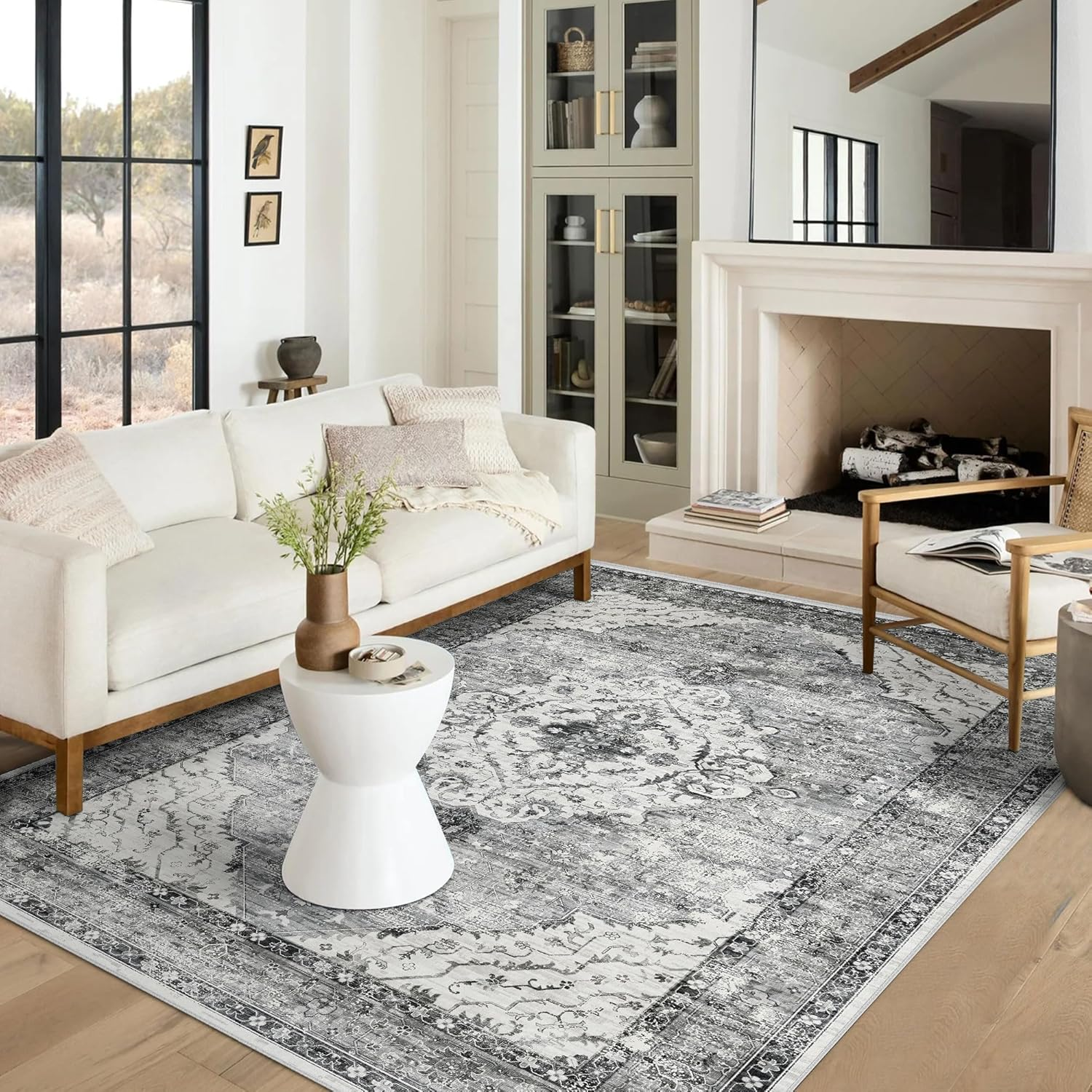 Area Rugs for Living Room Boho Large Area Rug Vintage Machine Washable Rugs Carpet Non-Slip Distressed Carpet Area Rugs Print Floor Rug Mat for Livingroom,Bedroom, Office (Creamgreen, 200X300CM)