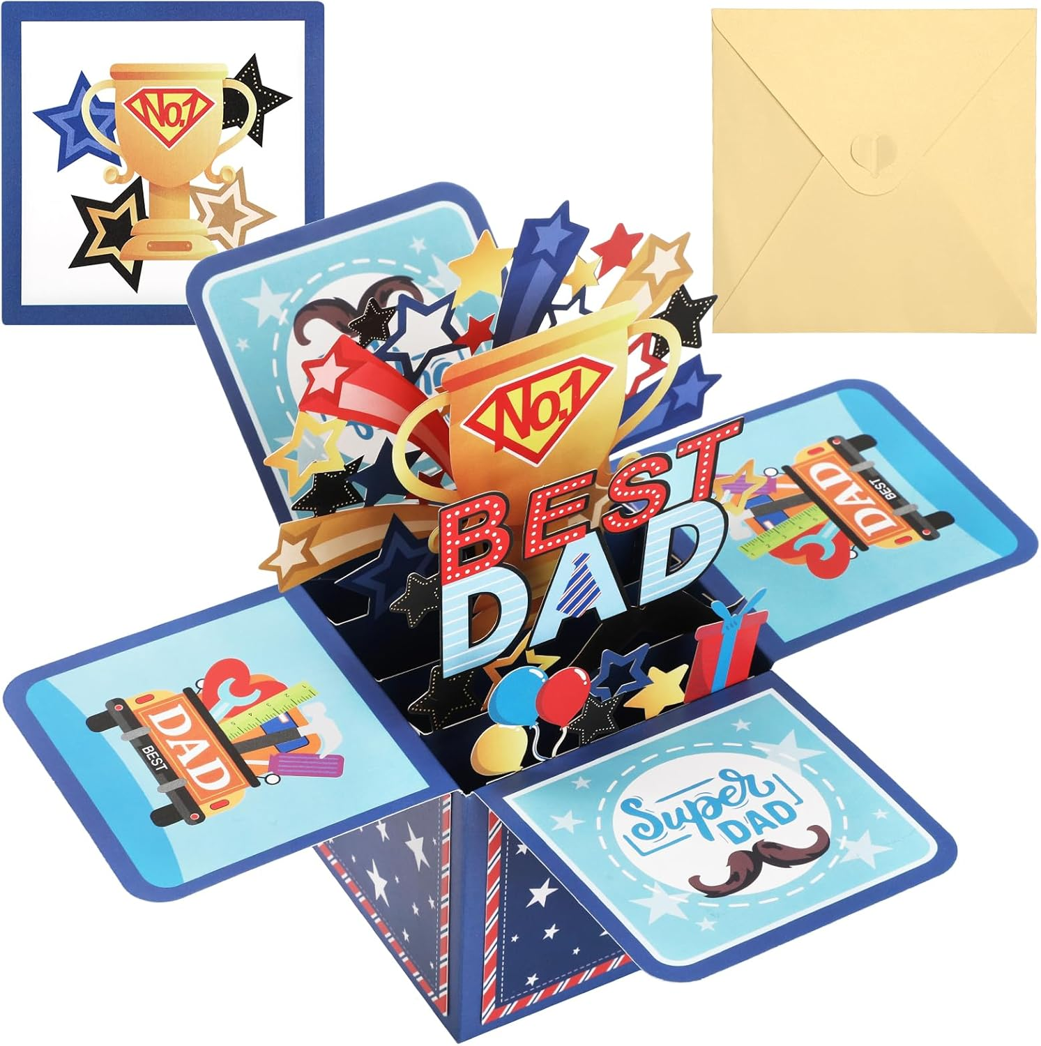 Bighan Pop up Happy Father'S Day Card, 3D Father'S Day Pop up Greeting Boxed Cards Anniversary Pop up Cards for Men, B