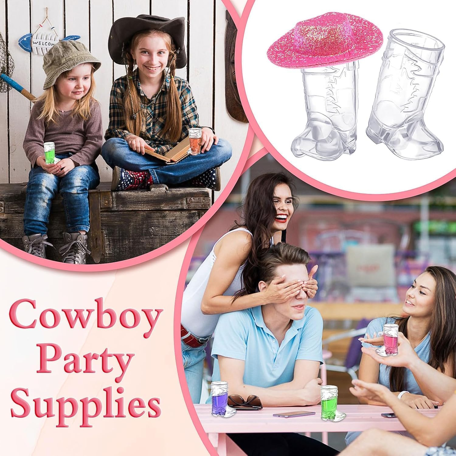 Mini Cute Cowboy Boot Shot Glasses, 10Pcs Plastic 1Oz Mini Western Hats Reusable Boot Cups for Cowgirl Cute Craft Bachelorette Party Supplies Decorations image number 3