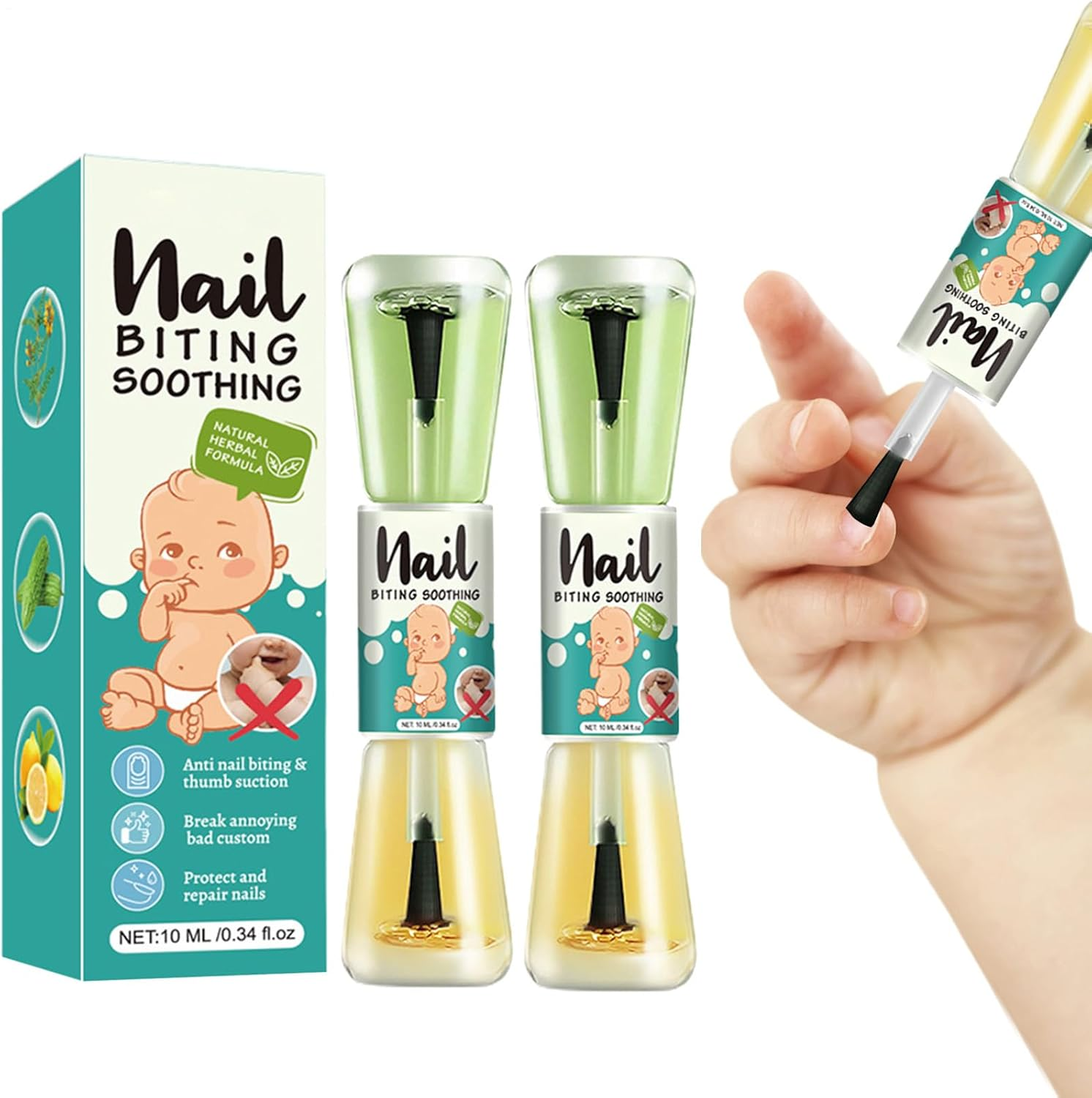 No Bite Nail Polish, 10Ml X 2 Natural Bitter Liquid, Stop Fingernail Biting with Double Heads, No Bite Stop Thumb Sucking Bitter Taste Odorless Keep Nails Strong for Babies Infants image number 6