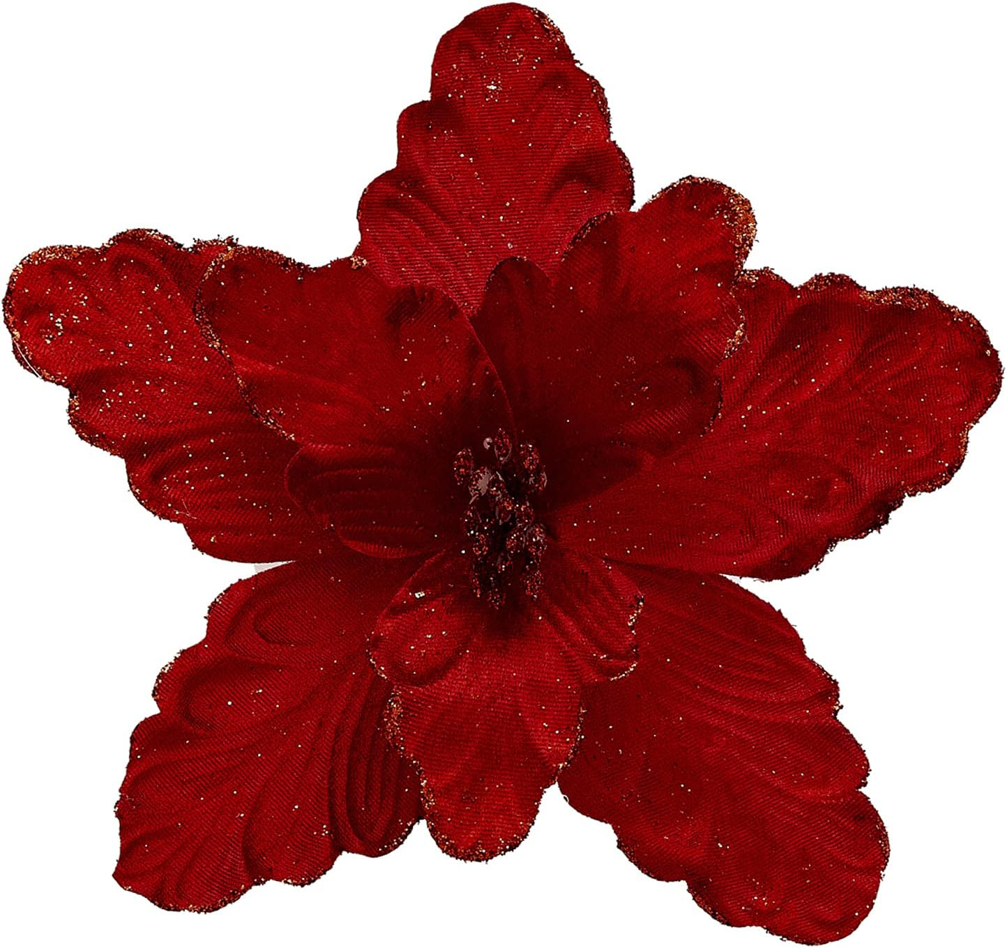 10 Pcs Large Poinsettias Christmas Tree Flower Glitter Silk Flower Picks Ornaments for Wreath Garland Wedding Decoration (Dark Red)