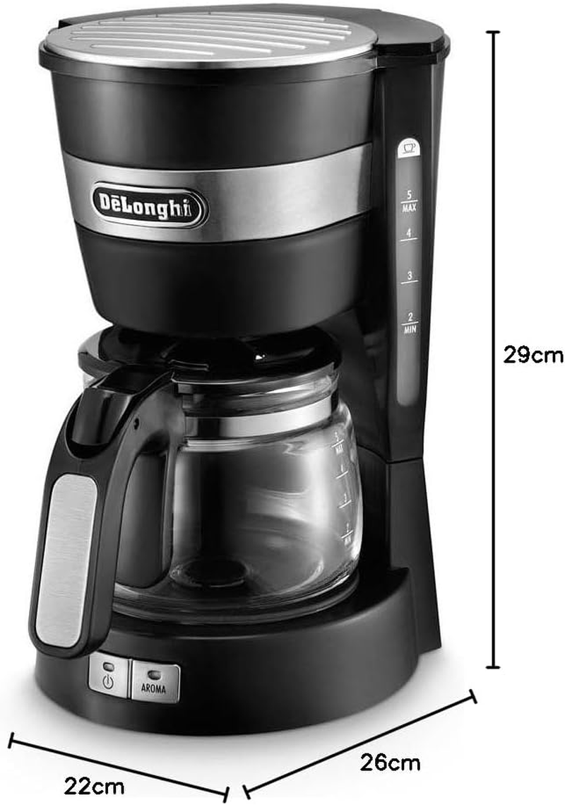 De'Longhi Active Line Drip Filter Coffee Machine, Stainless Steel, Keep Warm & Anti-Drip Function, 0.65 Litres, ICM14011.BK, Black