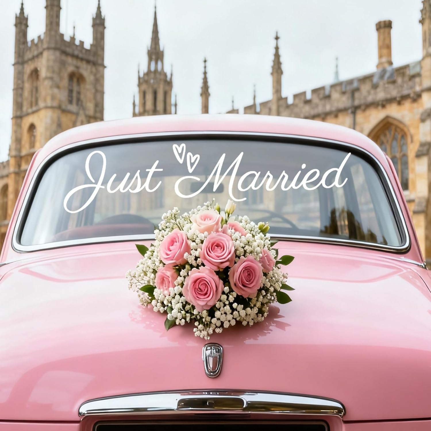 Just Married Car Sticker, Vinyl PVC White Wedding Bumper Sticker Graceful Wedding Car Decorations for Bride & Groom Vehicle image number 3