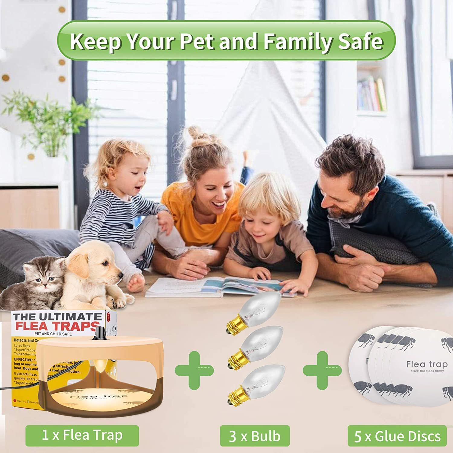 2 Packs Flea Traps for inside Your Home,Indoor Flea Light,Premium Traps with Sticky Pads & Light Bulb Replacement,Friendly Sticky Flea Trap with Long-Lasting Effect for House, Home, Friendly to Pets - 12 Pcs Stickers image number 2