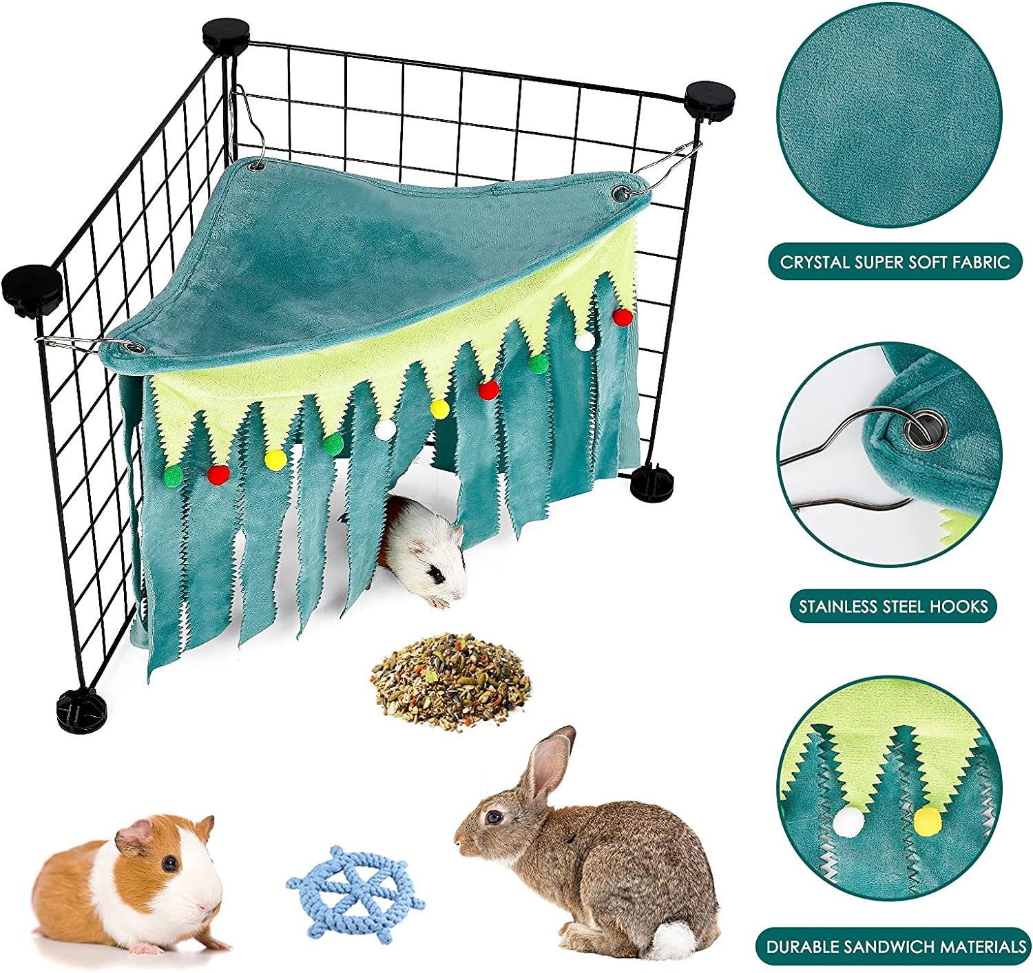 ONEJU Guinea Pig Hideout, Hideout for Guinea Pig, Guinea Pig Hideouts, Guinea Pig Cage Accessories for Guinea Pig, Bunny, Hamster, Chinchilla, Rabbit without Metal Fences - Green image number 2