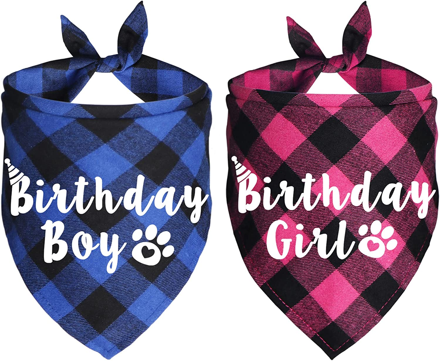 Plaid Dog Bandanas for Birthday Party Supplies (Blue and Pink)