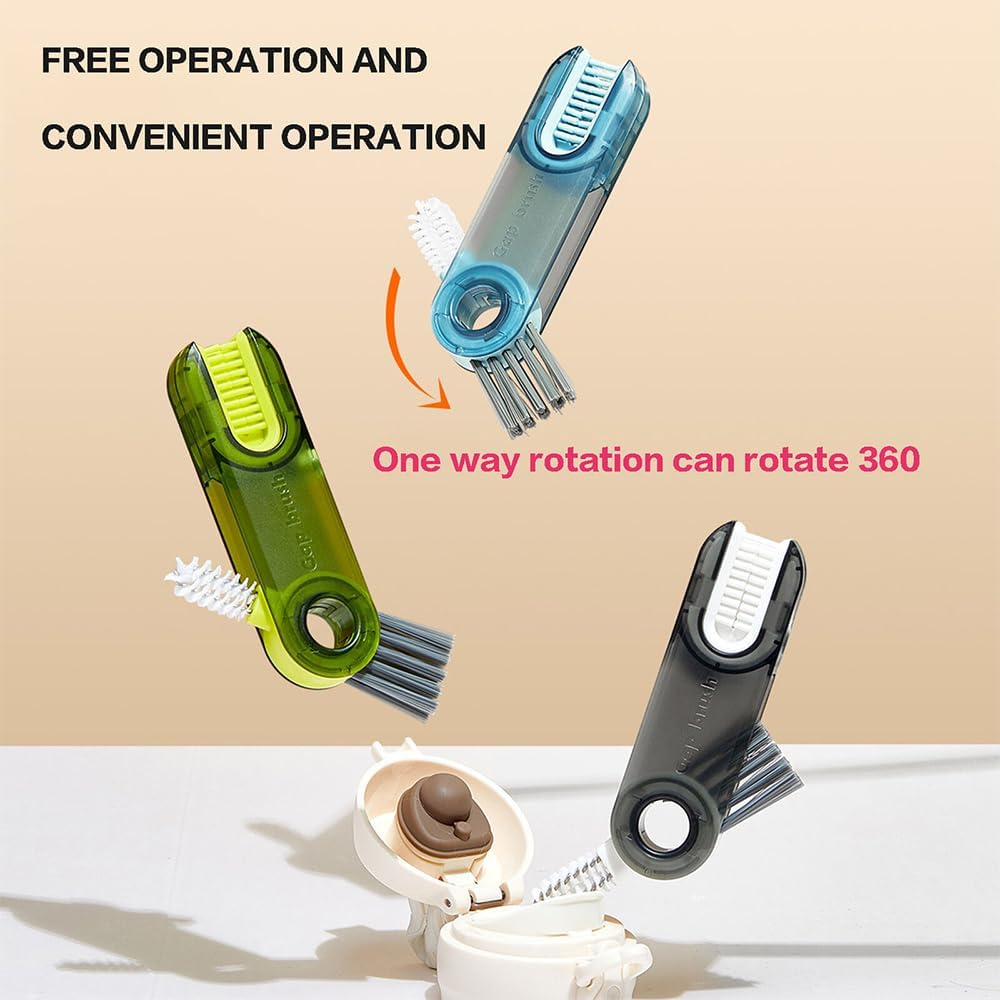 3 In1 Green Tiny Bottle Cup Lid Detail Brush Multi-Functional Plastic Cleaning Brush