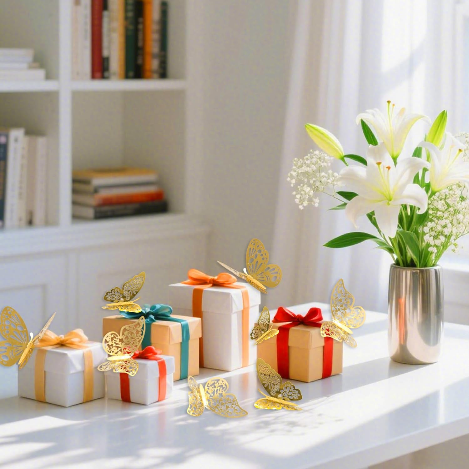 72PCS 3D Butterfly Wall Decorative Stickers 3 Sizes 3 Styles Butterfly Party Decorations Removable Birthday Decorations DIY Gifts Suitable for Girls Bedroom Living Room Study Bathroom (Gold) image number 2