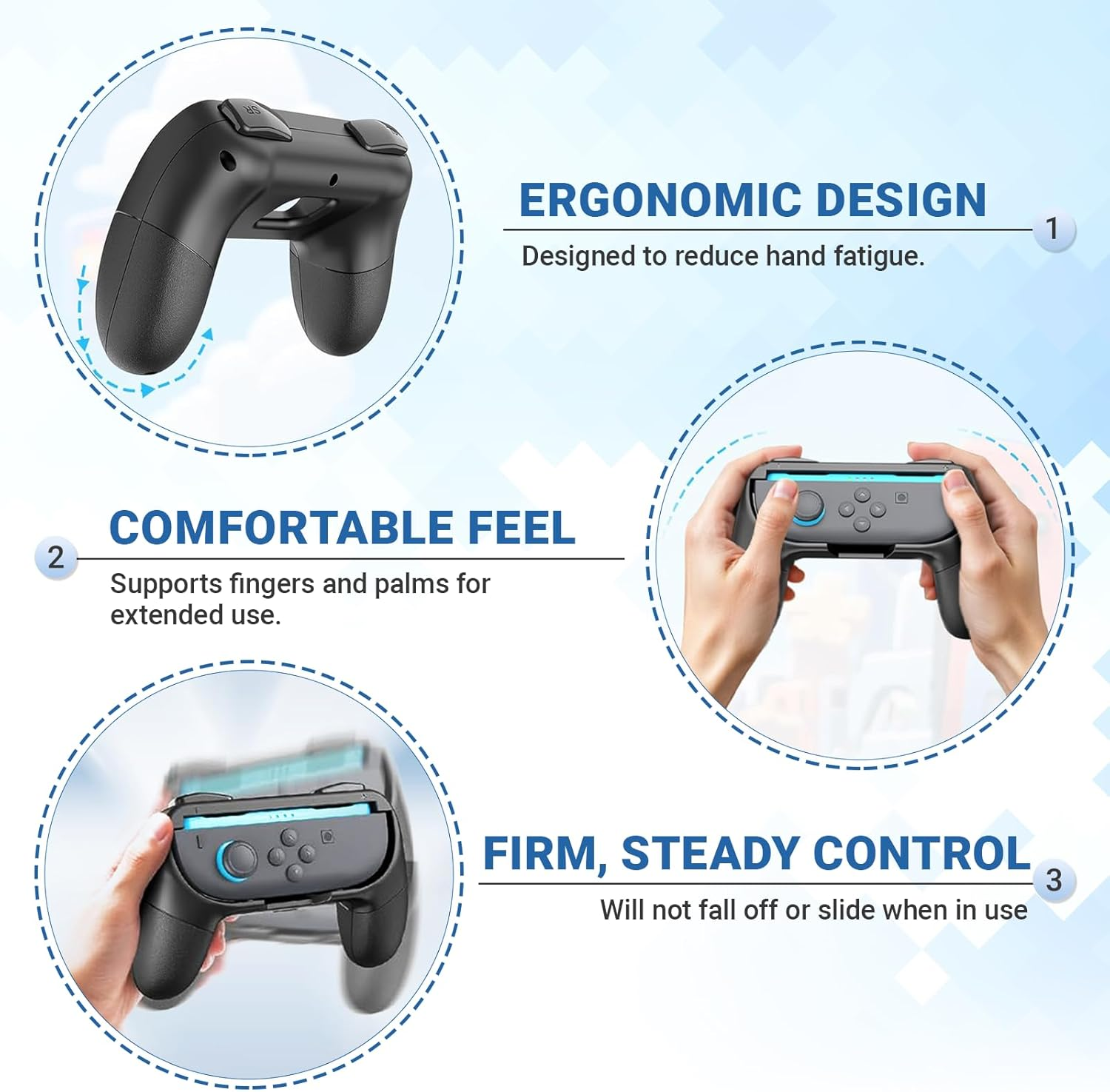 JOWILIN Joy-Con Grips for Nintendo Switch 2 (2025), 2 Pack Ergonomic Handle Joystick Kit Accessory, Comfortable & Anti-Slip Game Controller Kit for Nintendo Switch 2 Joycon Controller (Black) - Black image number 2