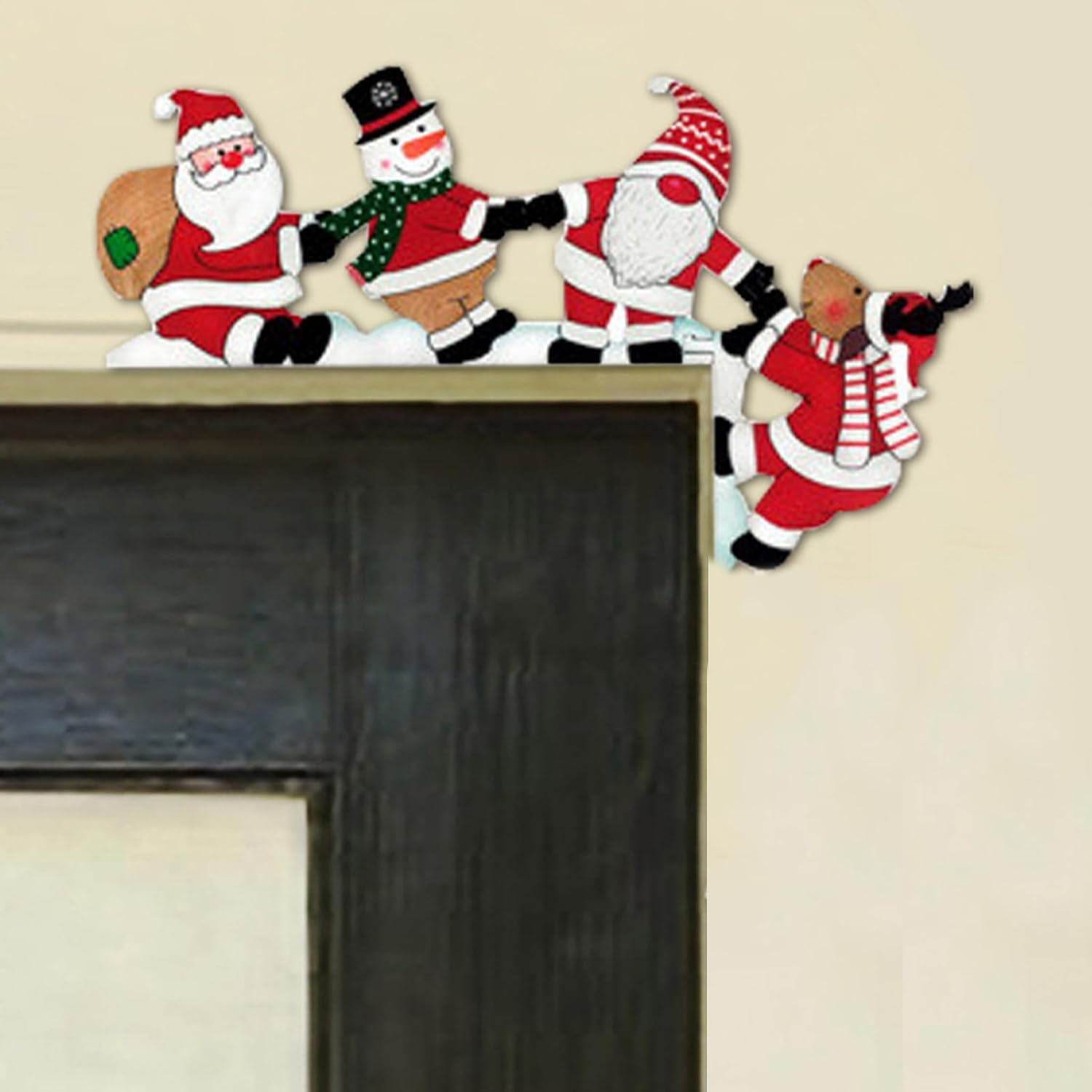 Christmas Door Topper Door Frame Decoration Corner Decor Elk Pulling Santa Claus Wooden Christmas Decorations for Home Wall Cabinet Shelf Holiday Home Frame Ornament (Reindeer)