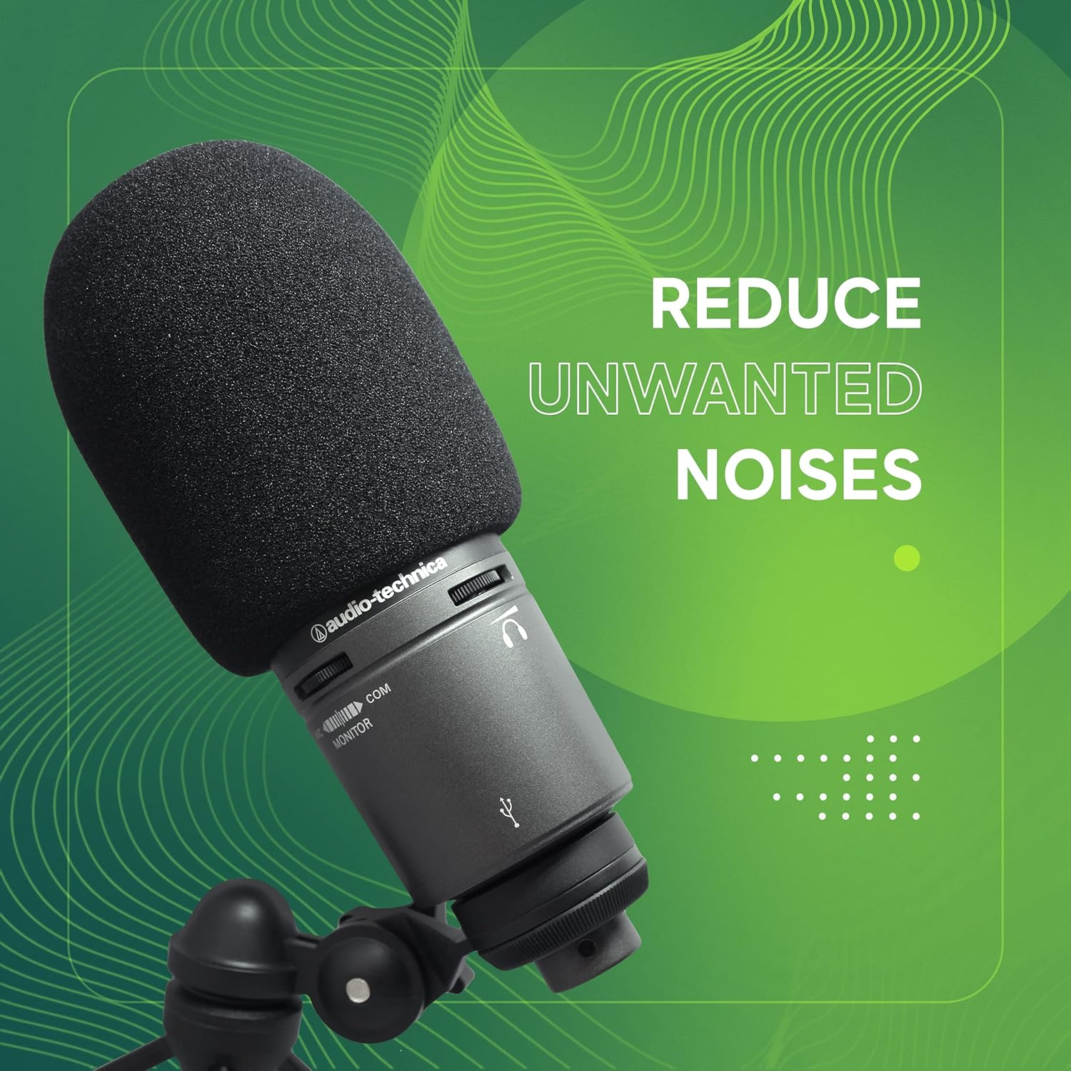 AT2020 Pop Filter by Vocalbeat - Audio Technica AT2035 Condenser Mic Foam Windscreen from Quality Sponge Material - Mic AT2020 USB Pop Windscreen Filters Recording and Background Noises - Black Color image number 1