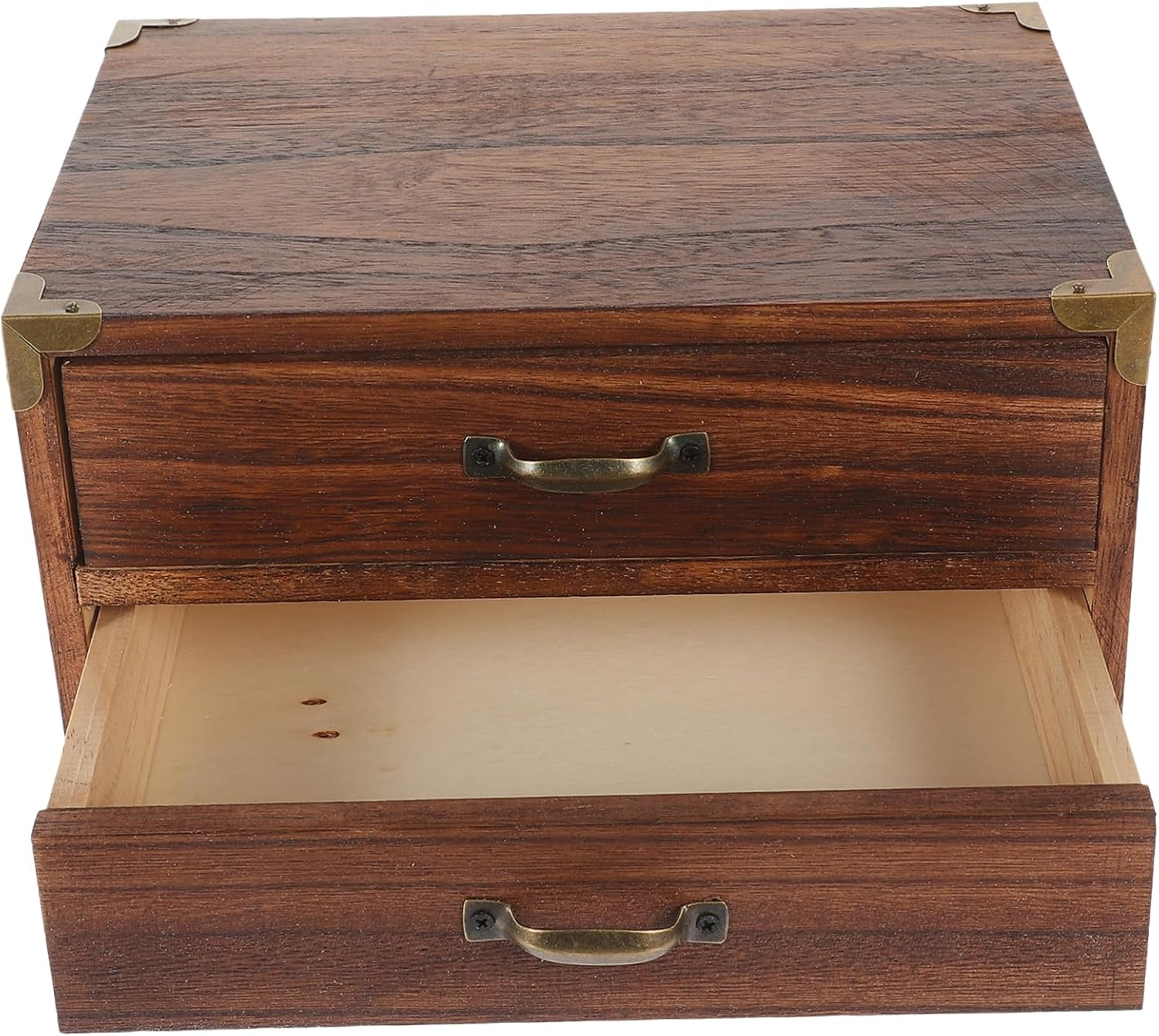 Wooden Drawer Storage Cabinet Two Drawers Desktop Organizer for Stationery Makeup Bedroom Storage Tabletop Style Holder