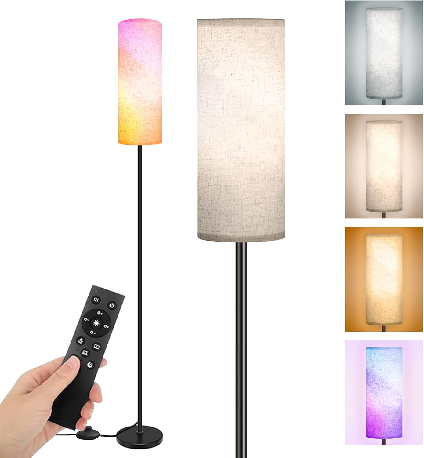 TNGAMFGT Floor Lamps for Living Room, 9W RGB LED Bulb, Standing Floor Lamp for Living Room Bedroom Office Corner, Dimmable 3 Color Temperature Floor Lamp with Remote Control, Foot Switch, Beige Shade image number 6