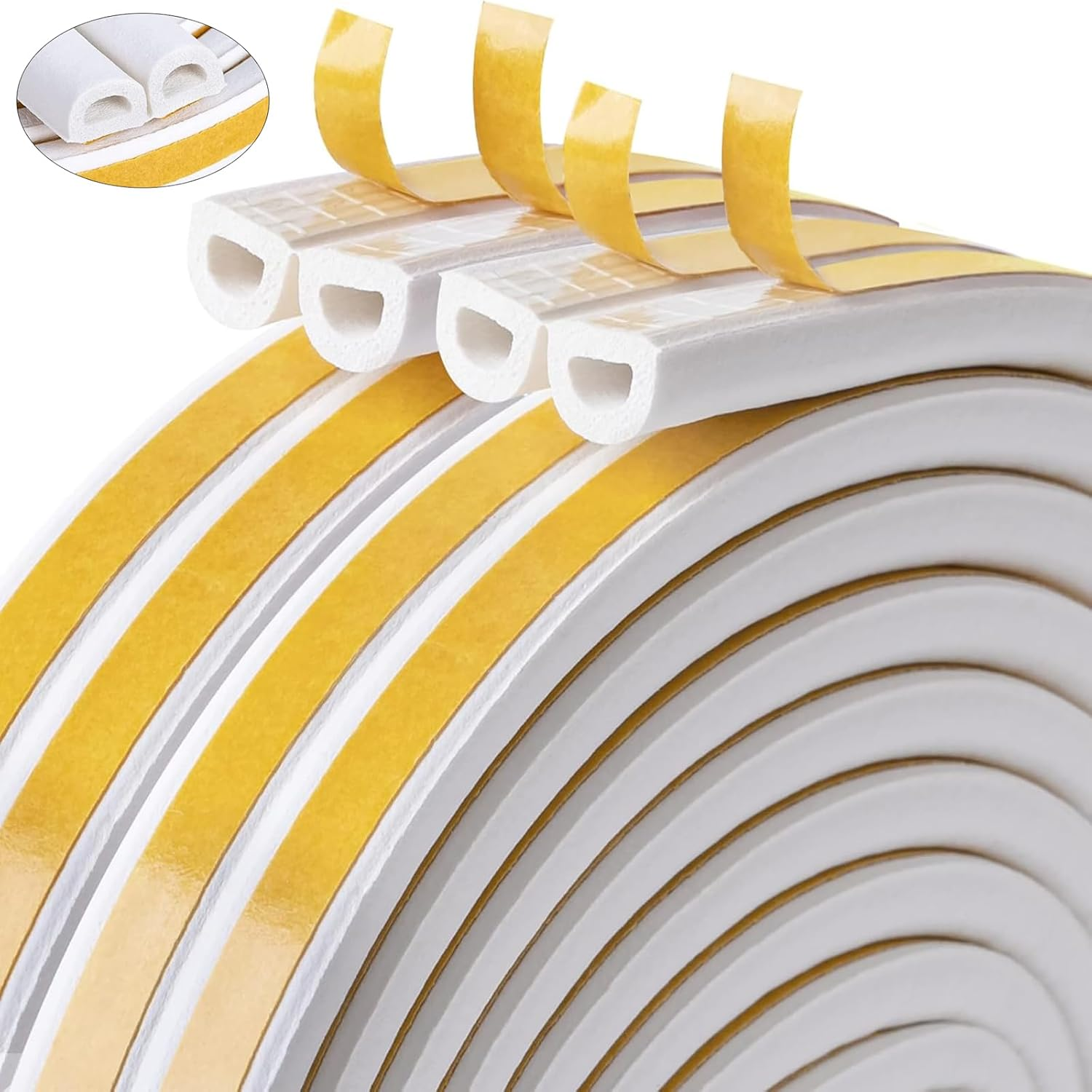 Door Weather Stripping, 20Ft Door Seal Strip,Anti-Collision Sealing Strips,Sealing Tape for Doors Windows,Self Adhesive Rubber Foam Seal Strip Sound Insulation D Type Weather Strips (White) image number 5