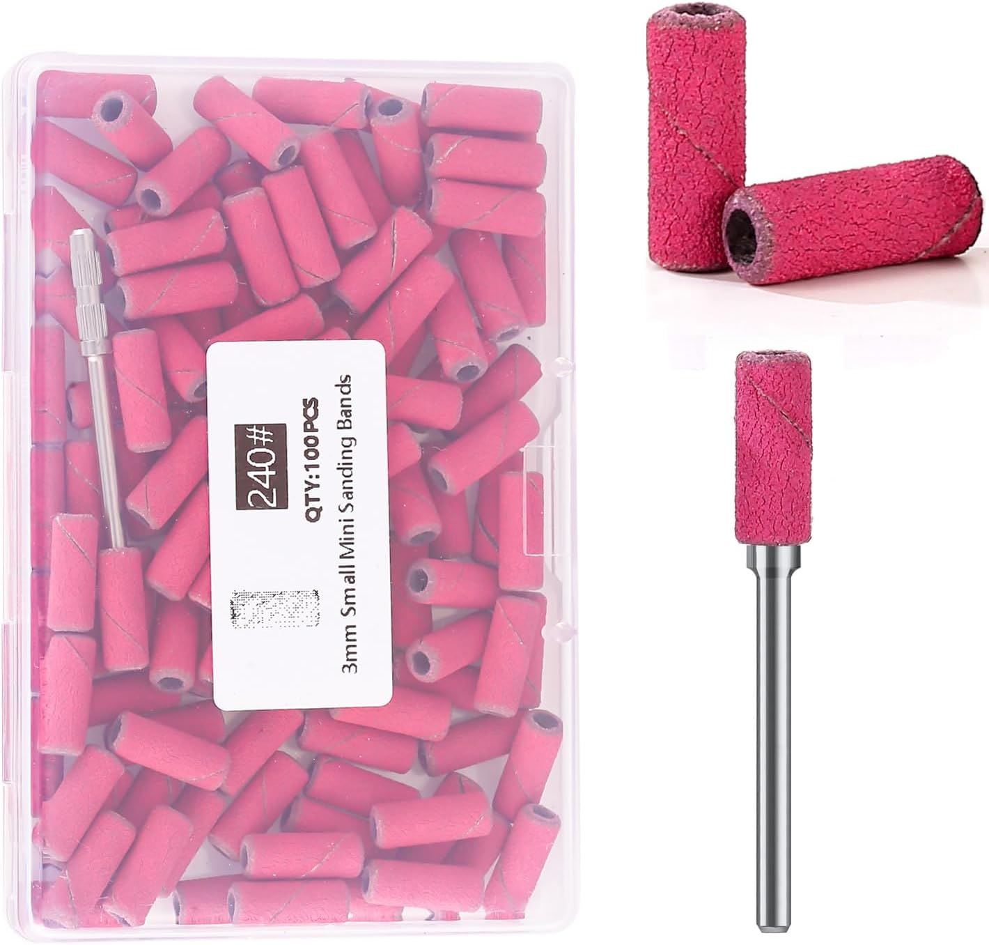 ERUIKA 100Pcs Nail Drill Bits Small Sanding Bands with Upgrade 3.1Mm Mandrel Bit, 240 Extra Fine Grit Nail File Sanding Bands for Acrylic Nails Gel Removing Shaping Manicures and Pedicure(Zebra,240) image number 3