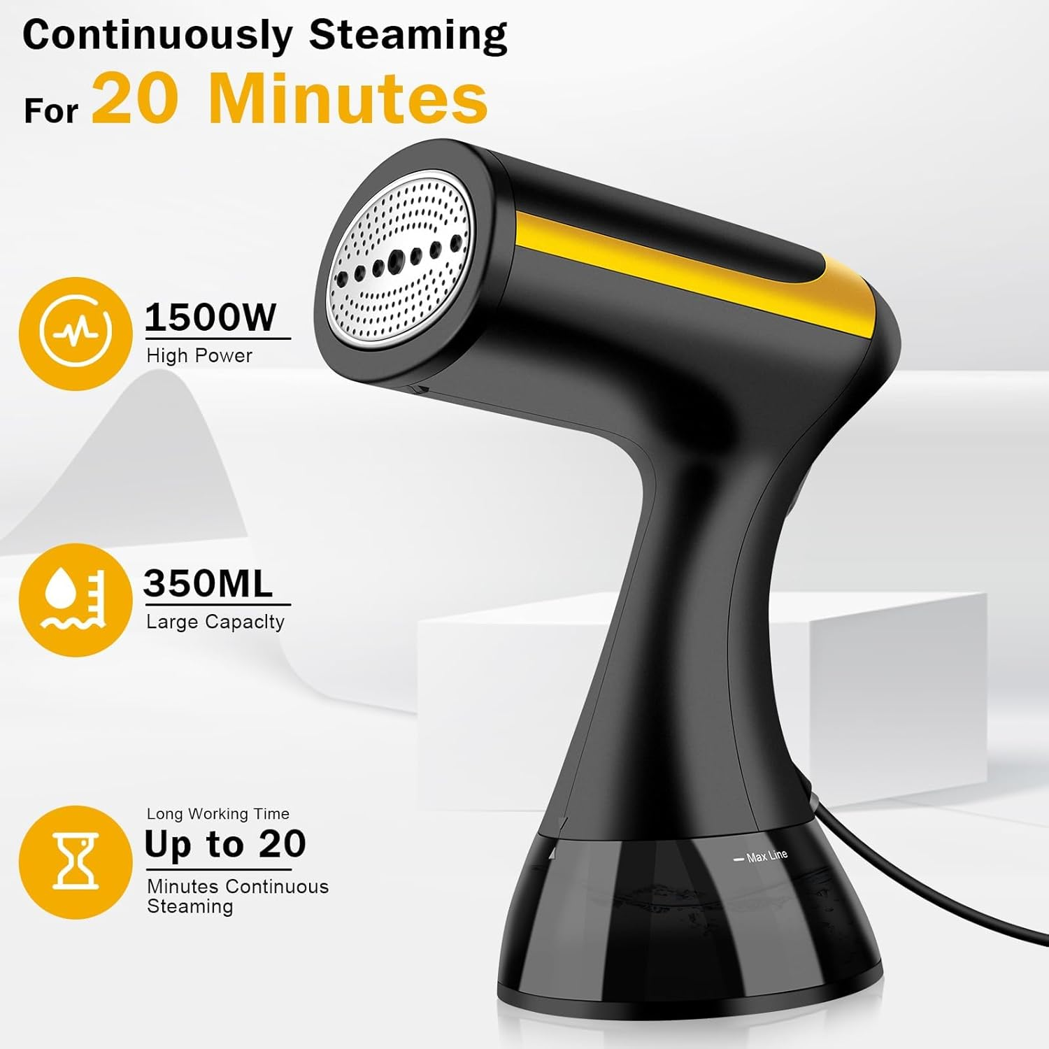 AOIMIKE 1500W Black Handheld Garment Steamer, 350Ml Detachable Water Tank, 20S Fast Heat-Up, Auto-Off, Home Use image number 1