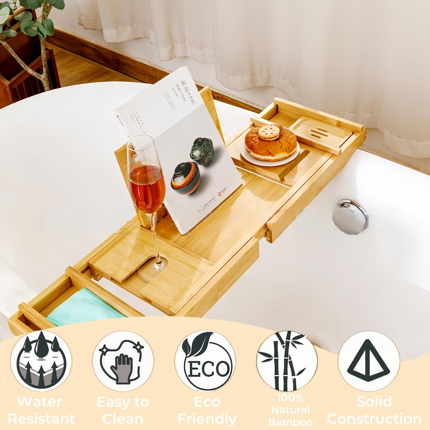 Oksoar Bathtub Tray, Premium Bamboo Luxurious Spa Set for Women: Unique Expandable Bath Sets, and Relaxing Bath Accessories - Perfect Housewarming and Couples Gifts