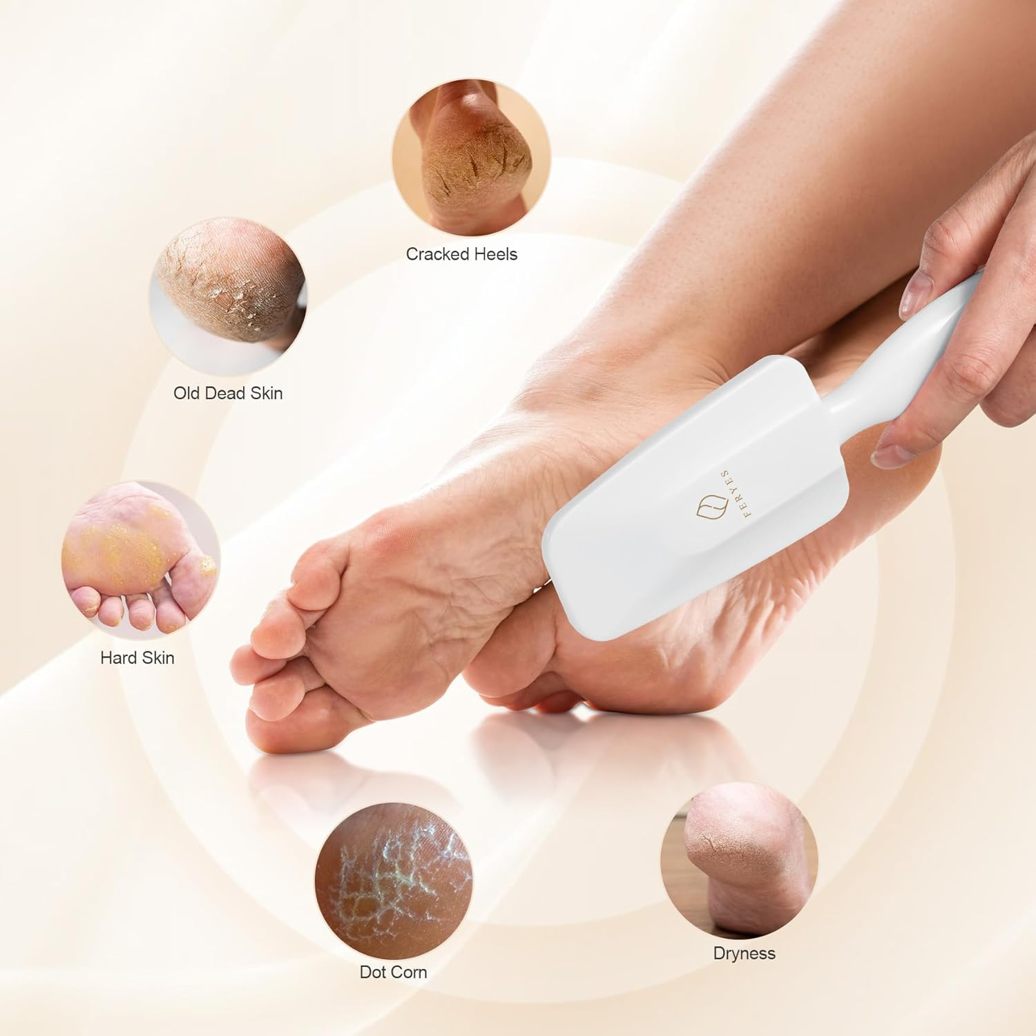 FERYES Glass Foot File Callus Remover - Long Handle Glass Foot Scrubber for Dead Skin, Cracked Heel Scraper Buffer - Professional Pedicure Tool for Smooth, Beautiful Feet - White image number 4
