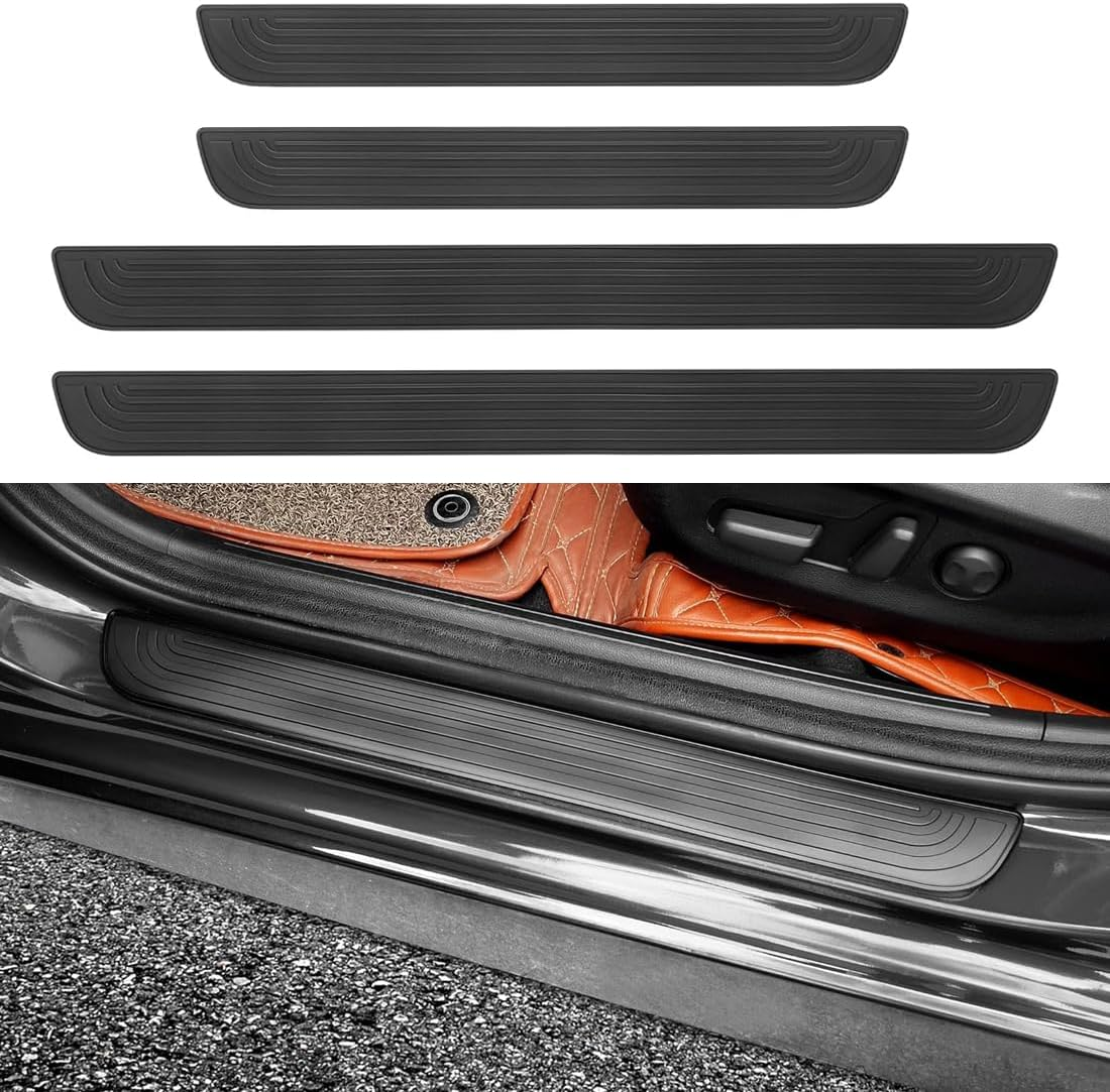4 Pcs Car Door Sill Scuff Plate Cover,Universal Car Door Threshold Protection,Pvc Soft Rubber Front/Rear Door Sill Scuff Plate Guard,Welcome Pedal Protector Cover (Black)