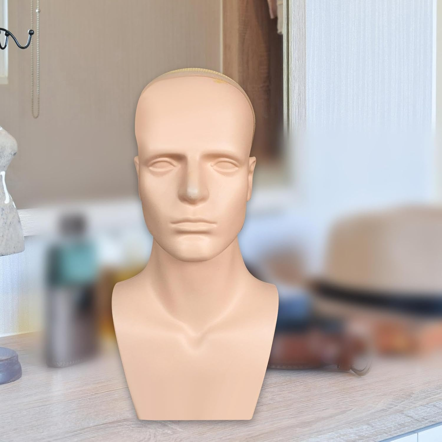 "Abbraccia" Male Mannequin Head with Shoulders,Manikin Head Training Head Wig Display Stand for Hair, Hats, Makeup Practice Headphone, Skin - Skin image number 3