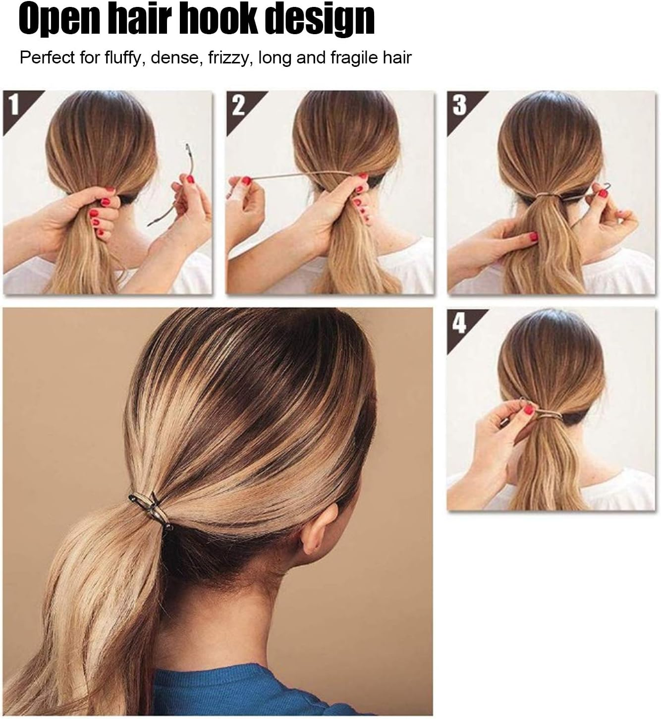 Kooingtech Pack of 20 Hair Bobbles with Hooks, Open Ponytail Hooks, Braid Holder, Hair Loop for Pull-Through Women'S Hooks image number 6