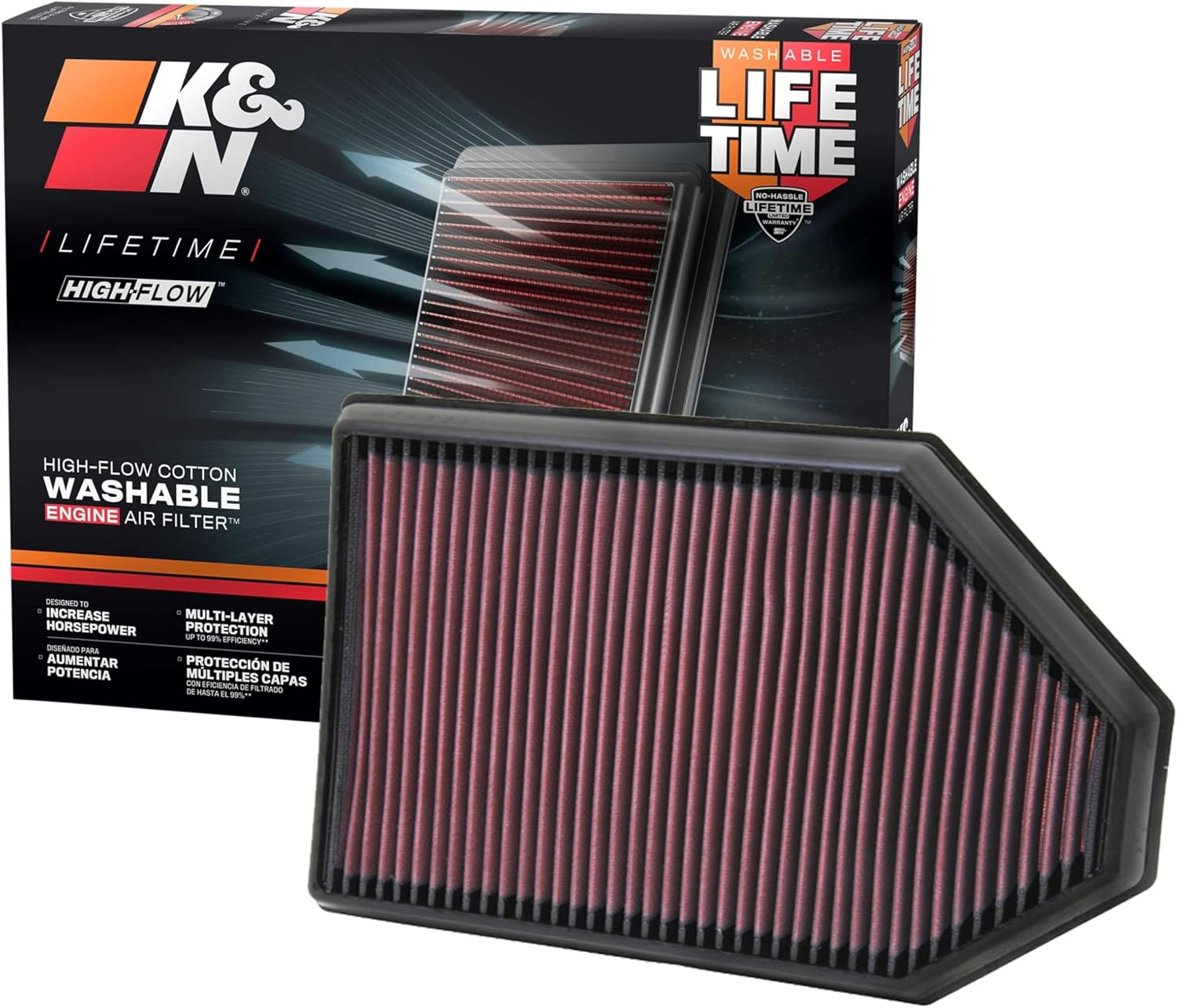 K&N 33-2460 Panel Air Filter for Chrysler, Dodge & Lancia Thema Models image number 1