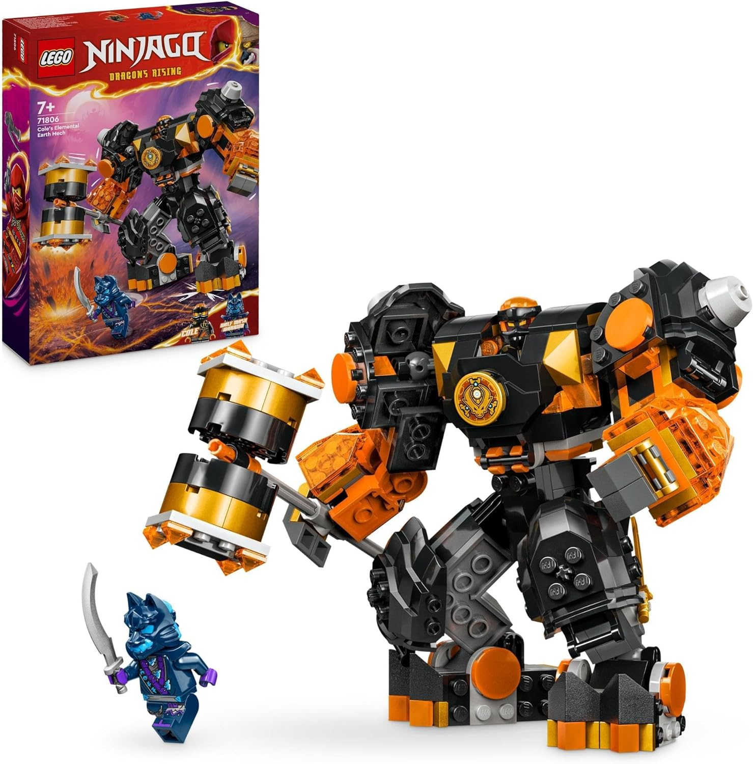 LEGO NINJAGO Cole&rsquo;S Elemental Earth Mech Set, Collectible Ninja Toy for 7 plus Year Old Boys and Girls, Action Figure with Cole Minifigure, Kids Toy Treat for Dragons Rising Fans 71806 image number 3