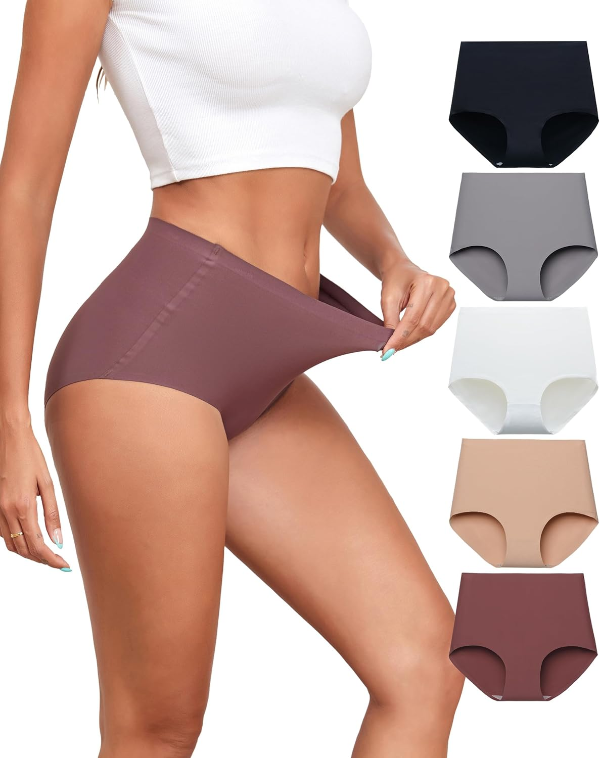 Seamless High Waist Underwear for Women No Show Panties Invisible Briefs Full Coverage Womens Underwear Pack
