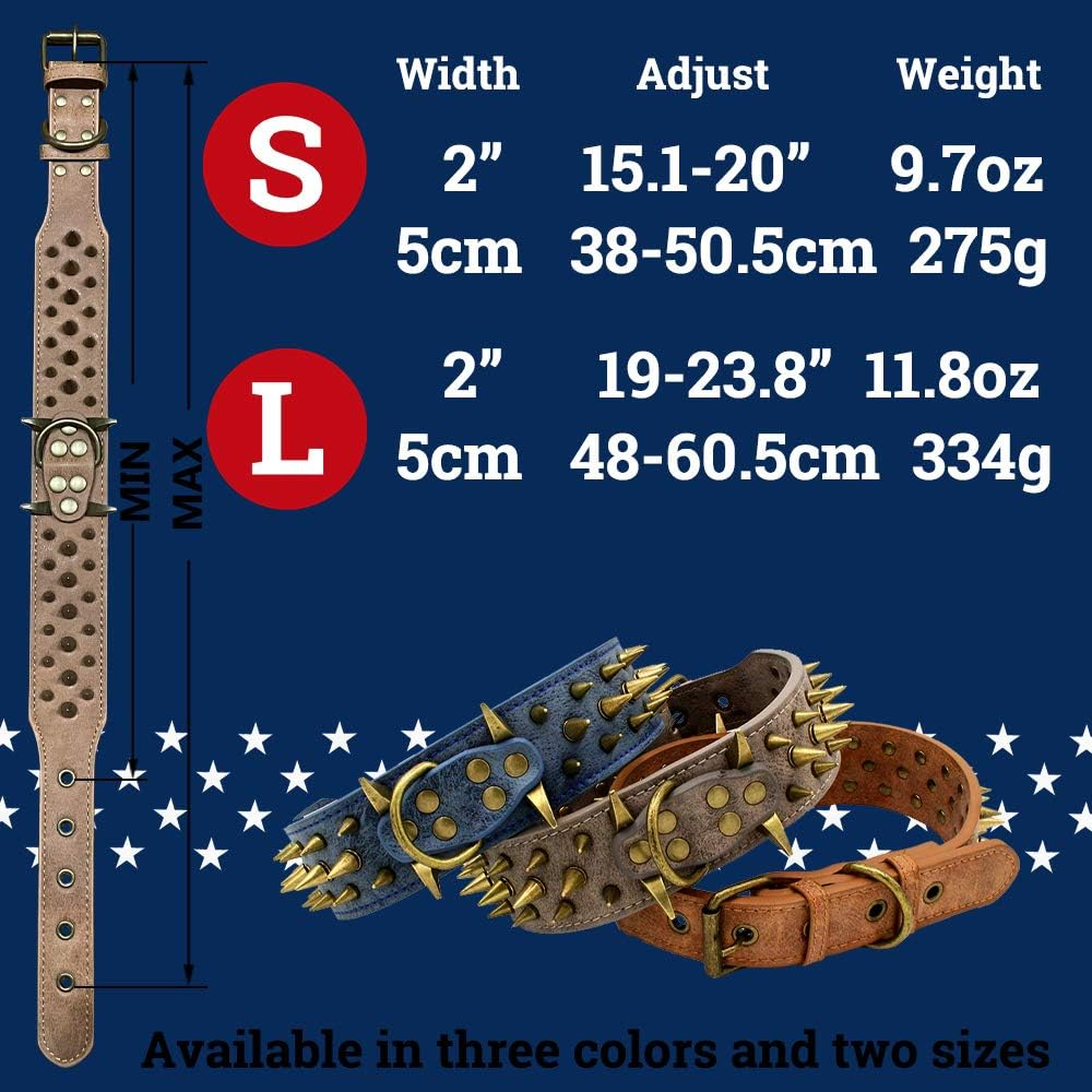 The Mighty Large Spiked Studded Dog Collar - Protect Your Dog'S Neck from Bites, Durable & Stylish, for Large Dogs (Brown L) image number 1