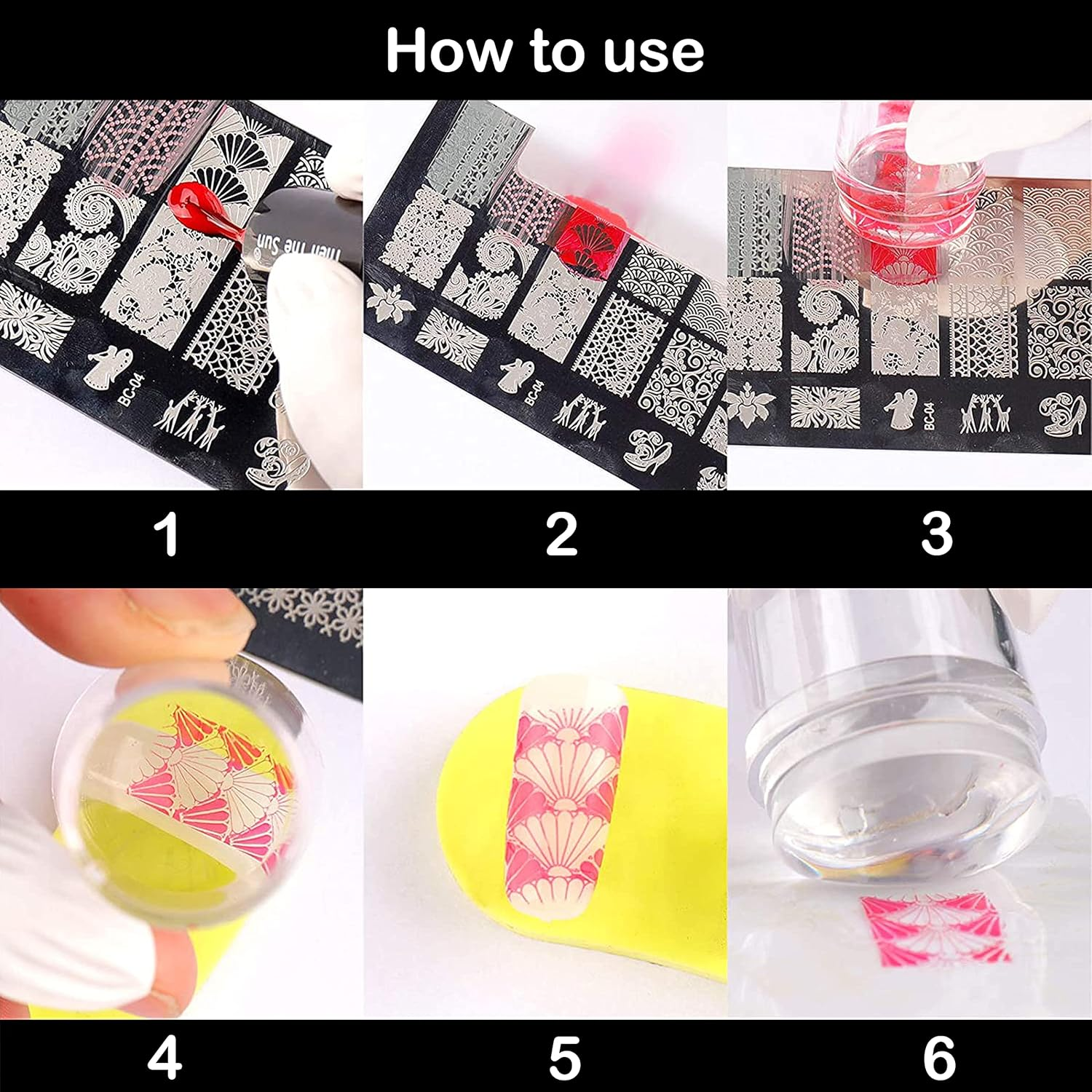 Nail Stencil Stamp Set, 5 Pieces Nail Stamping Plate with 1 Transparent Stamp, 1 Piece Scraper, Nail Art Tool for Women Girls image number 4