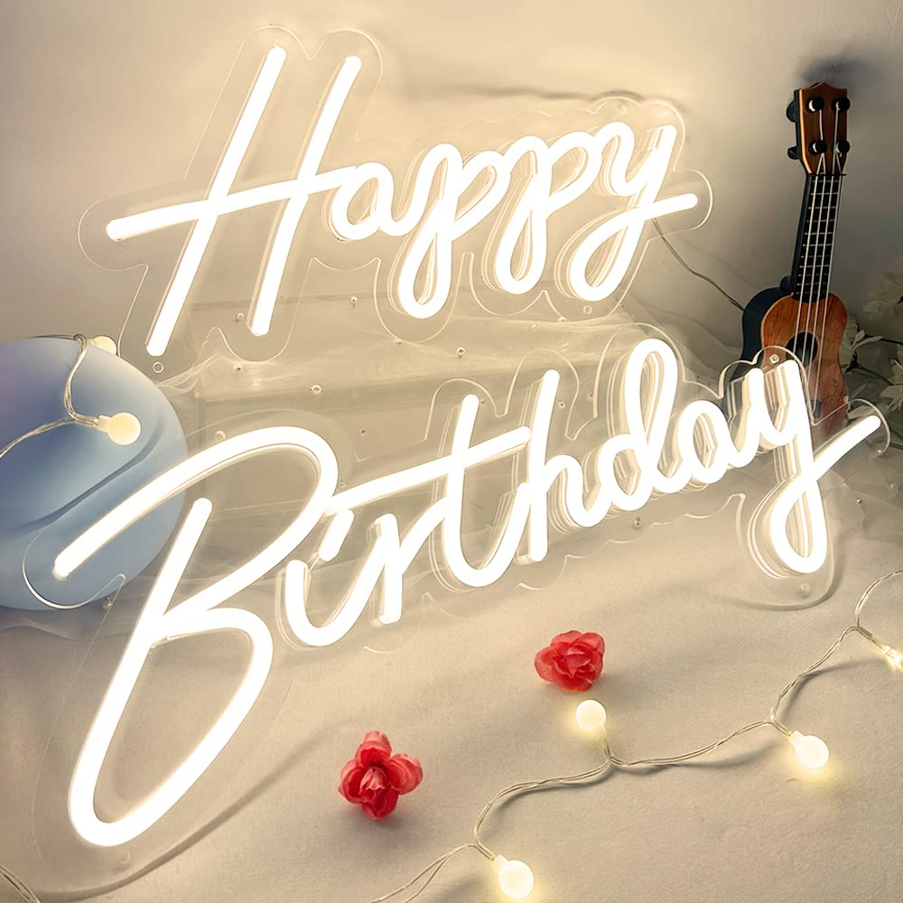40"/23" Happy Birthday Neon Sign Large - Happy Birthday Sign 12V - Happy Birthday Light up Sign with Dimmable Switch - 2PCS Happy Birthday LED Sign for Backdrop, Party, Celebration, Decoration image number 2