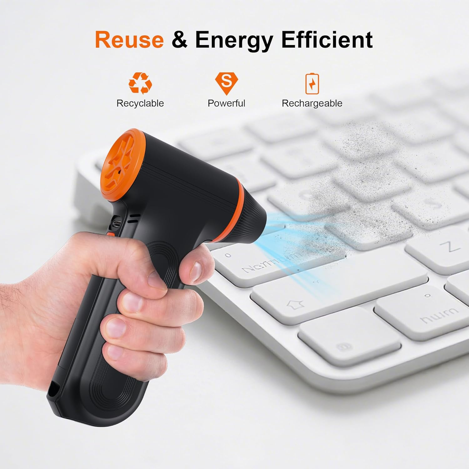 X117 Compressed Air Duster-150000Rpm Super Power Electric Air Duster, 3-Gear Adjustable Mini Blower with Fast Charging, Dust Blower for Computer, Keyboard, House, Outdoor and Car image number 3