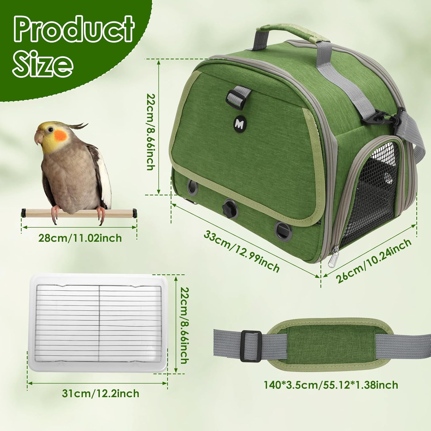 ZFLYCANP Bird Travel Carrier, Portable Pet Travel Cage with Tray and Breathable Clear Window, Parrot Parakeet Carrier with Standing Stick, Bird Carry Transport Bag for Outdoor Use image number 2