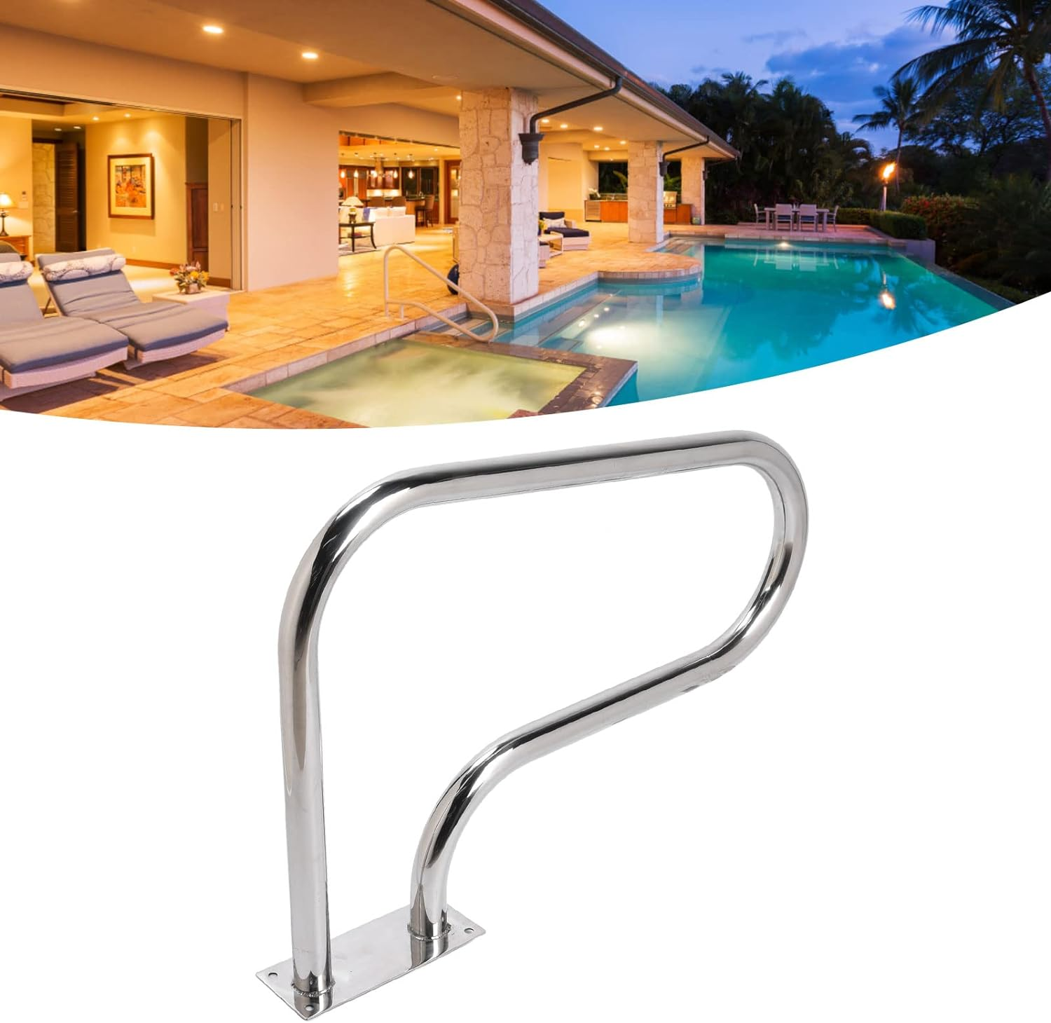 Alvinlite Pool Hand Rail,Swimming Pool Hand Rail with Quick Mount Base Plate Easy Mount Hand Grab Rail,Large Return to Deck Hand Rail for Pools,Spas,Ramps,Water Parks image number 5