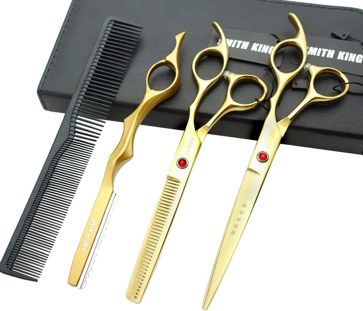 7.0 Inches Professional Hair Cutting Thinning Scissors Set with Razor (Blue)