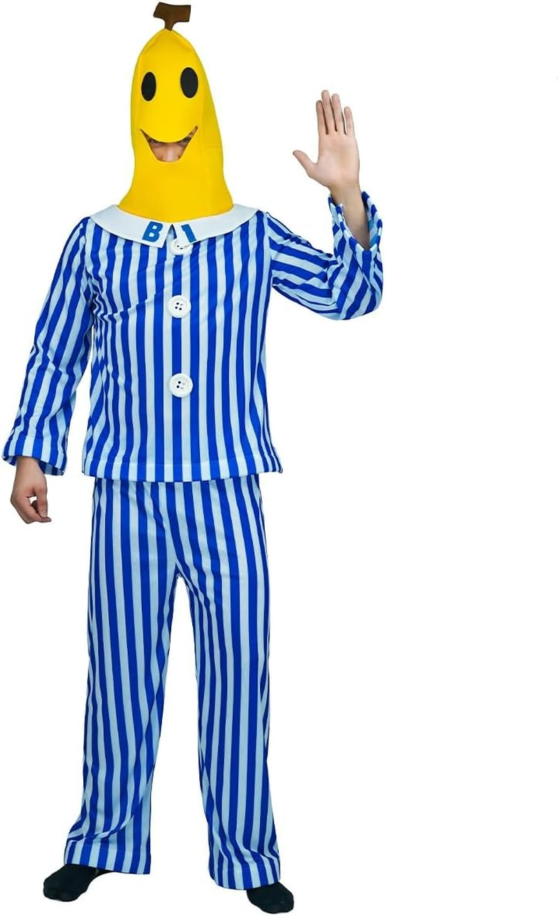 Holiday Adult Blue Striped Pyjamas with Bananas Head B1 or B2 Role to Play Costume image number 2