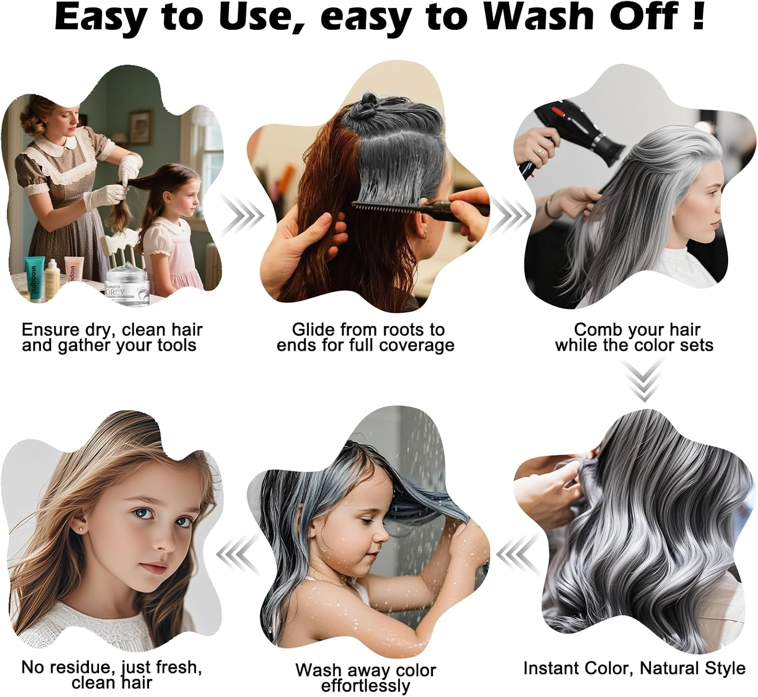 Lonstin Silver Grey Hair Wax 100G Temporary Hair Color for Kids and Adults Washable Non Sticky Easy to Apply Suitable for Cosplay Halloween Party and Everyday Hair Styling image number 4