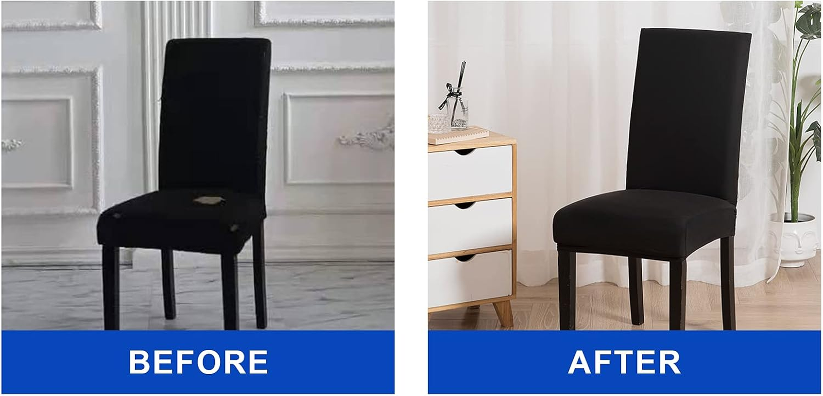 Stretch Dining Chair Covers Soft Removable Kitchen Seat Covers Parsons Chair Slipcovers for Dining Room (6, Black)