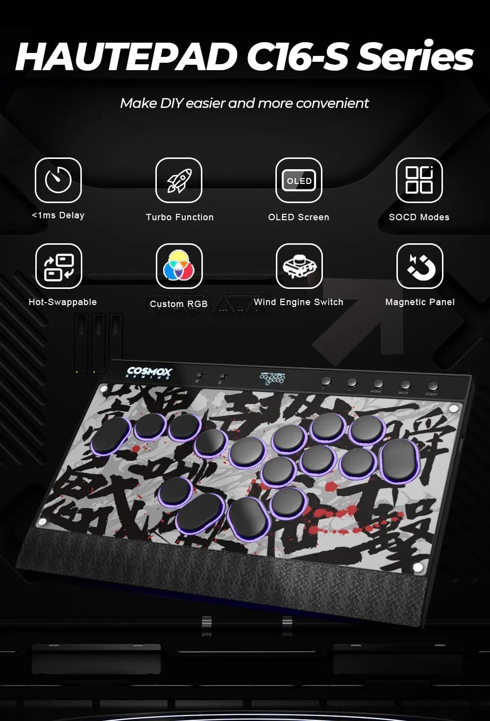 Hautpad C16-S Leverless Joystick Hitbox-Style Controller for Pc/Ps4/Switch Haute42 image number 1