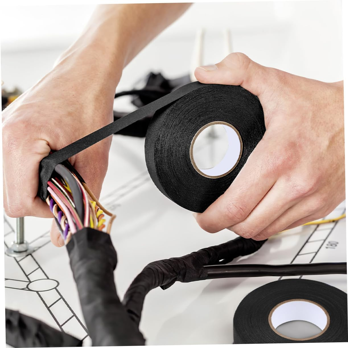 Yardenfun 2 Rolls High Temperature Resistant Tape for Car Audio Automotive Cloth Tape Adhesive Black Wire Harness Wrapping for Wire Management for Sound Proofing image number 6