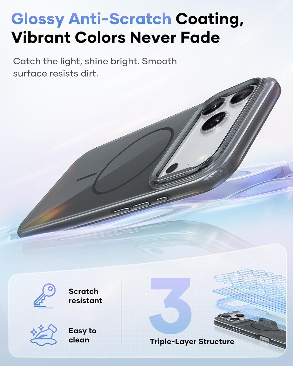 Vihibii for Iphone 17 Pro Max Case with Adjustable Stand, [Compatible with Magsafe], Fade-Resistant Glow Stylish Slim, Shockproof Sturdy Back Cover & Silicone Edges Phone Cover Case, 6.9" 2025, Grey