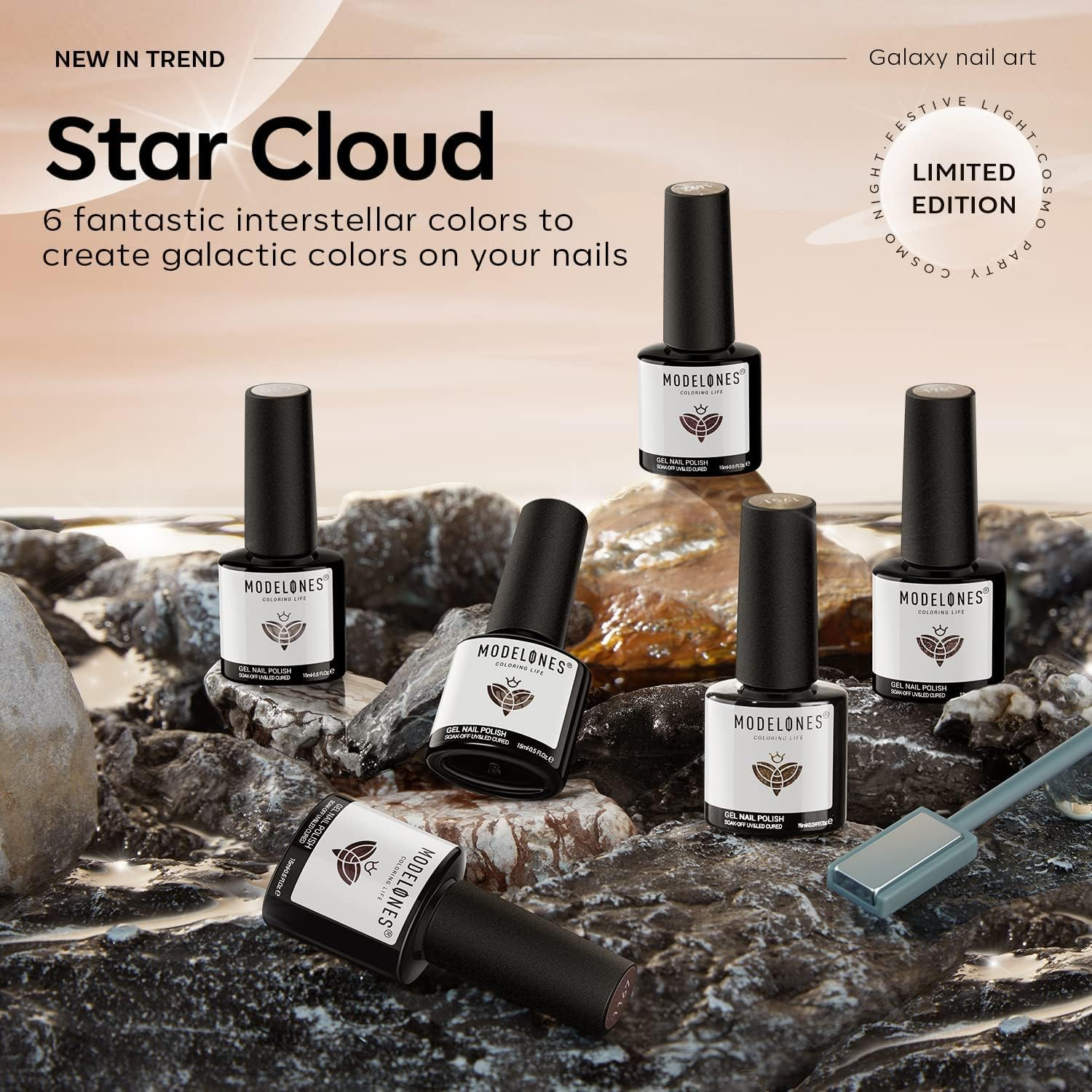 Modelones Cat Eye Gel Nail Polish Set 6 Colors, Glitter Nude Sparkle Dark Purple Gold Shiny Magnetic Effect Chrome Diamond Multifunction Home Manicure Kit Winter Special Gifts Annual Limited Edition