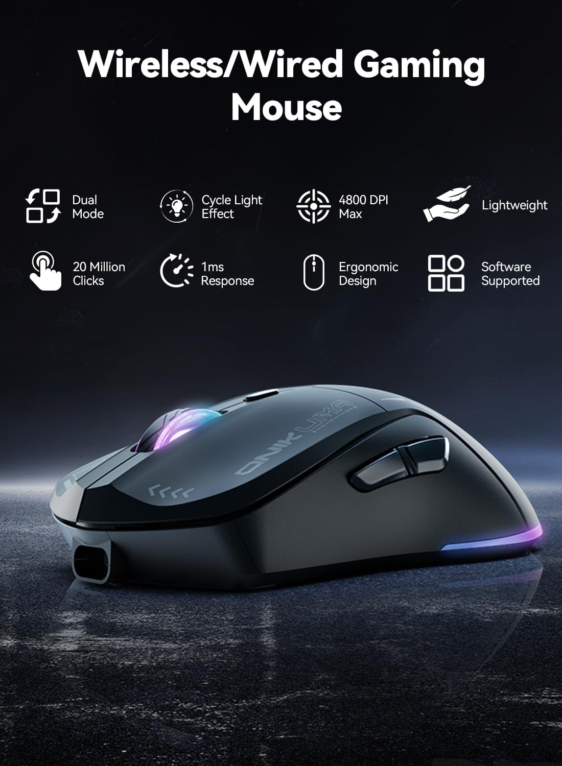 Wireless Gaming Mouse, 4 Adjustable DPI, Ergonomic Optical Office Mouse, 7 Buttons Corded Mice Wired/Wireless Gamer Mouse Rapid Fire Key,For Window/Pc/Laptop/Desktop/Mac/Chromebook image number 2