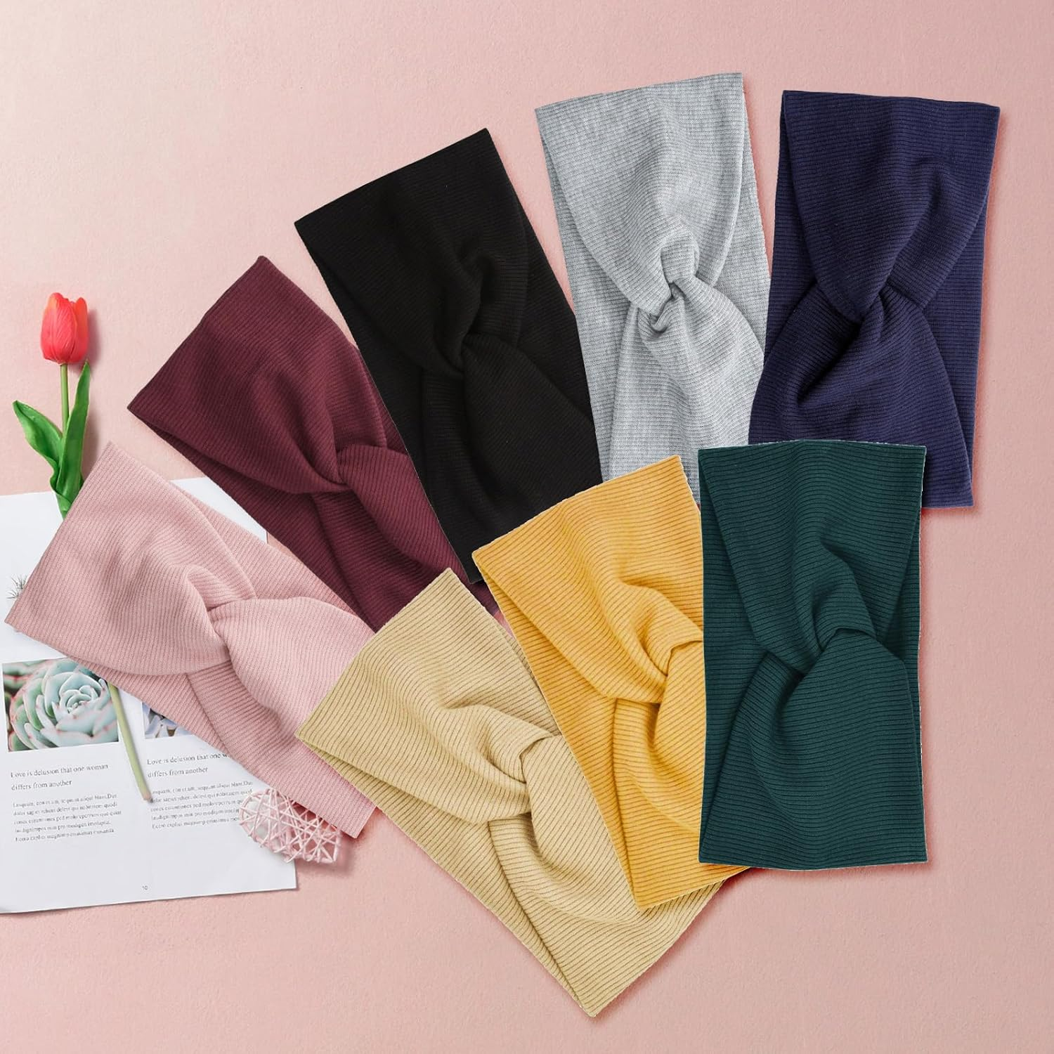 VEGCOO 8Pcs Wide Headbands for Women Large Turban Headband Soft Non Slip Boho Fashion Knotted Hair Bands Hair Accessories for Women