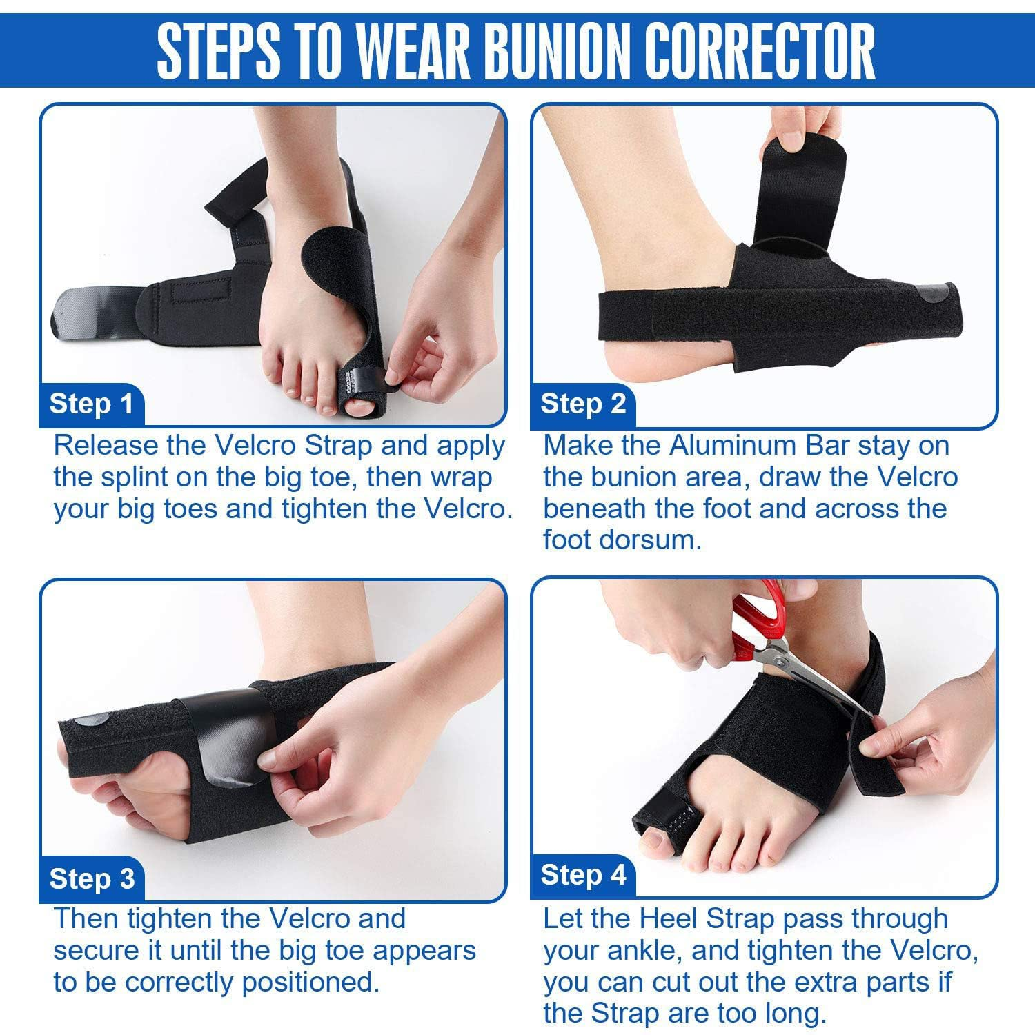 Bunion Corrector for Women(2 Pcs) Hallux Valgus Brace Splint Pads Bunion Big Toe Separators Straightener for Hallux Valgus Pain Relief Fits Men and Women image number 3