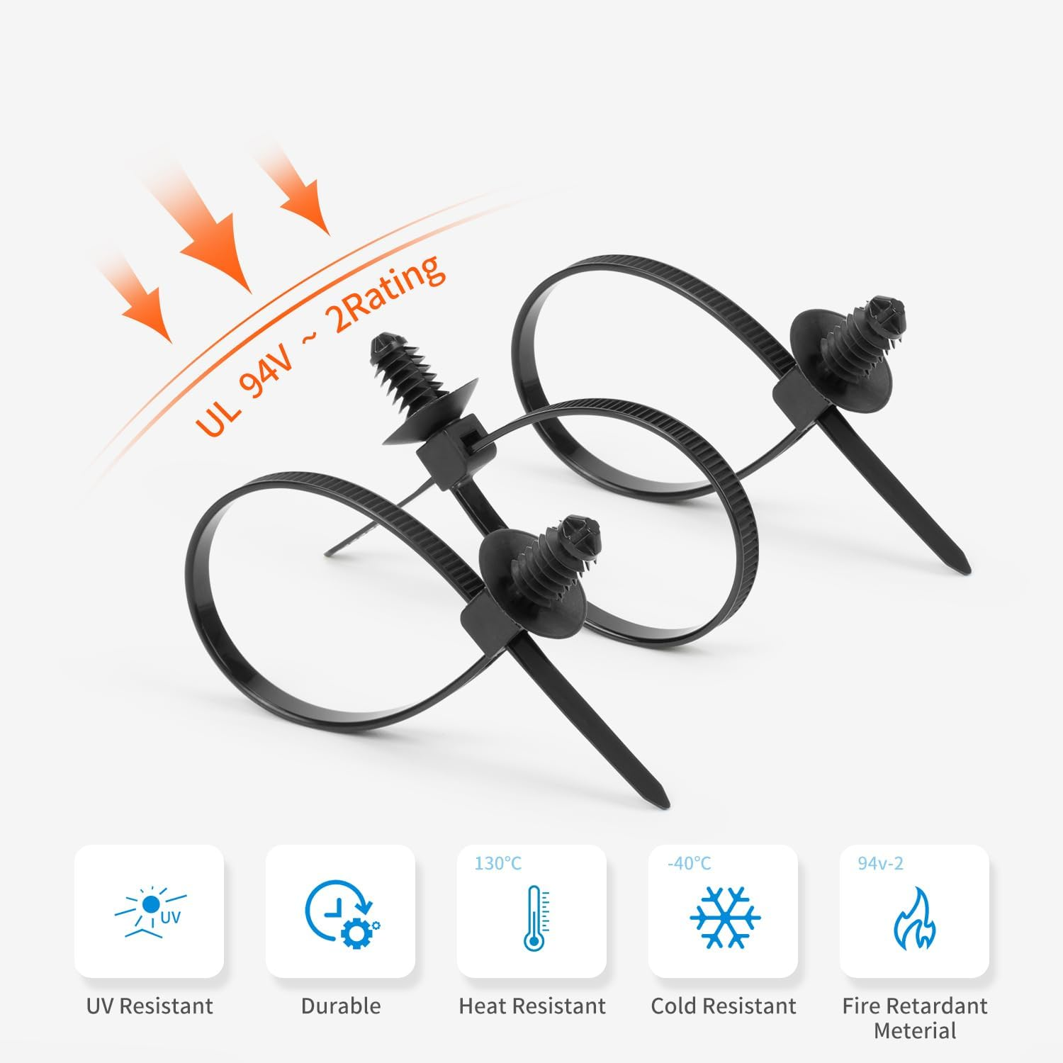 Armpow 110 PCS Automotive Installation Black Push Mount Cable Zip Ties Assorted Sizes, Heavy Duty Self-Locking UV Resistant Wire Ties - for Indoor Wire Bundling, Construction, Automotive image number 5