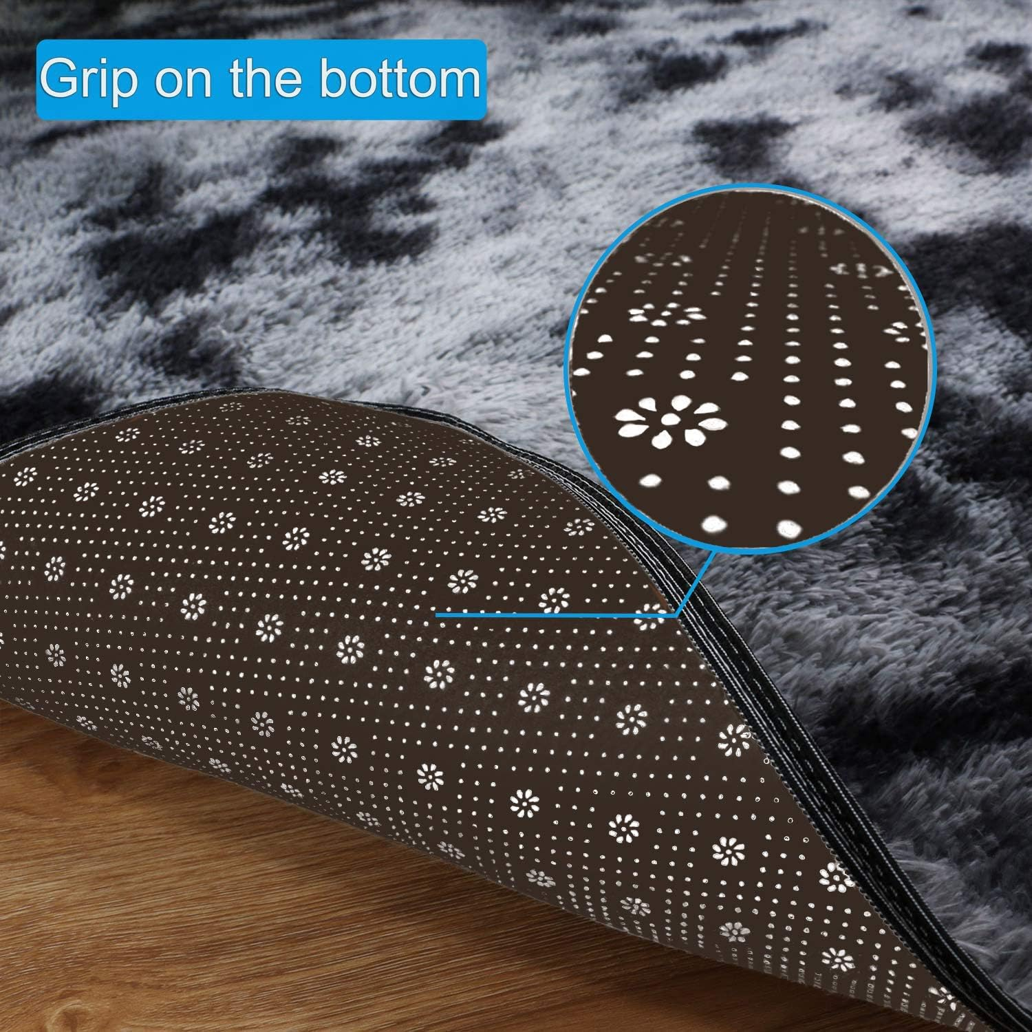 JURLEA Area Rug Fluffy Rugs Super Soft Shag Rug Modern Shaggy Plush Fur Rugs Indoor Anti-Skid Shaggy Area Rug for Living Room Dining Room Bedroom Home Decor Carpet Floor Rug (Black Grey, 160 X 230 Cm) image number 4