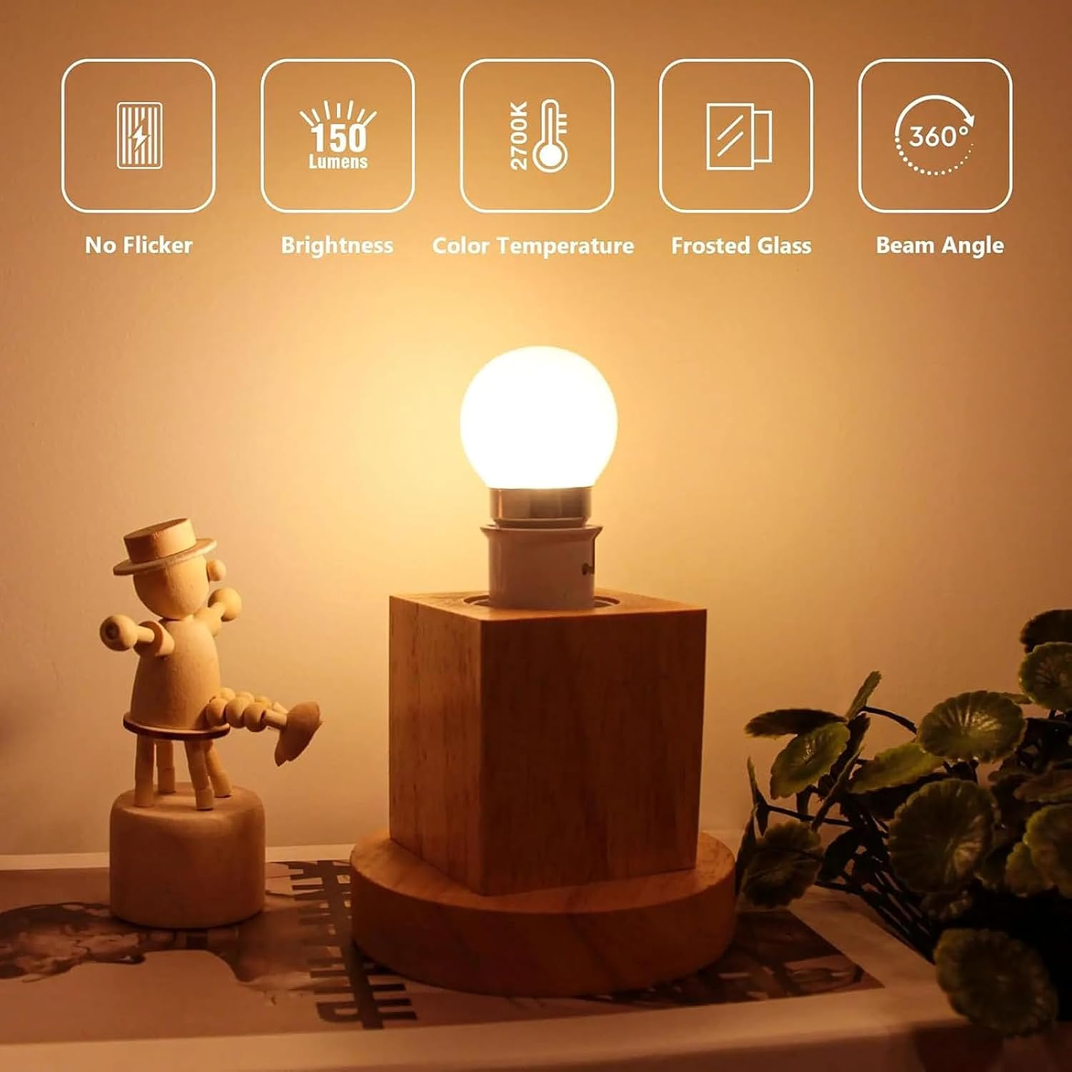 G40 Led Filament Bulb B22 Bayonet Base Globe Ball Lamp(220-240V) 1.5W Frosted Glass 2700K Warm White Pendant Antique Milky Bulbs 6Pack image number 1