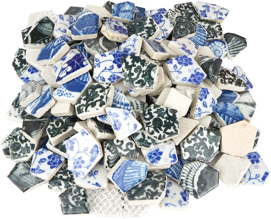Lanyani Vibrant Broken Ceramic Tiles for Crafts Mosaics,Irregular Polished China Tile Scraps Stained Glass Pieces, Mixed Colors- 2Pounds/0.97 Square Foot