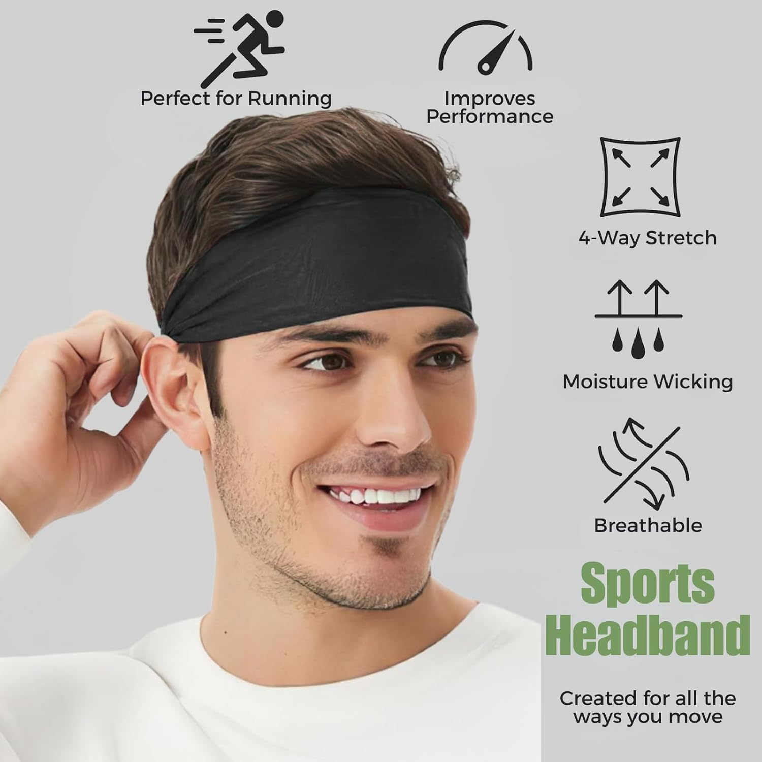 Sports Headband for Men, JOMWEN Moisture Wicking Breathable Sweatband, Reused & Washed Headband Sweat Bands for Running Cycling Yoga Fitness Workout image number 5